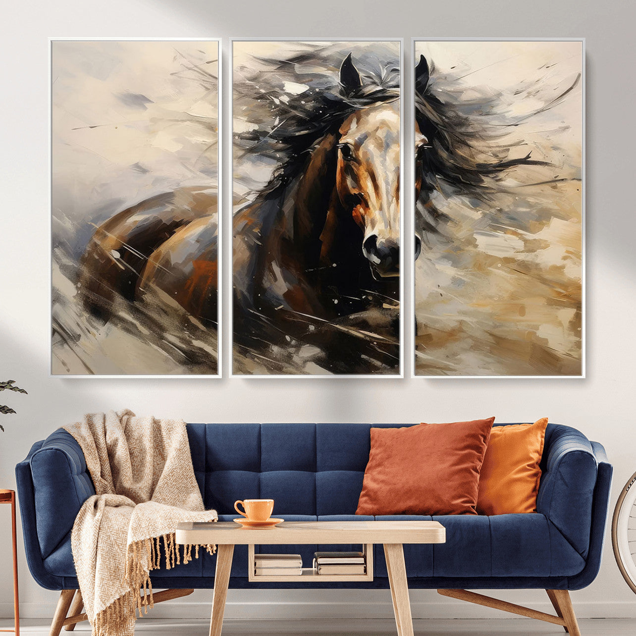 53001-MGV-CV-36X24 - Abstract Wall Art Horse Print - Large Western Horse Canvas - Farmhouse Woodland Wall Art - Framed