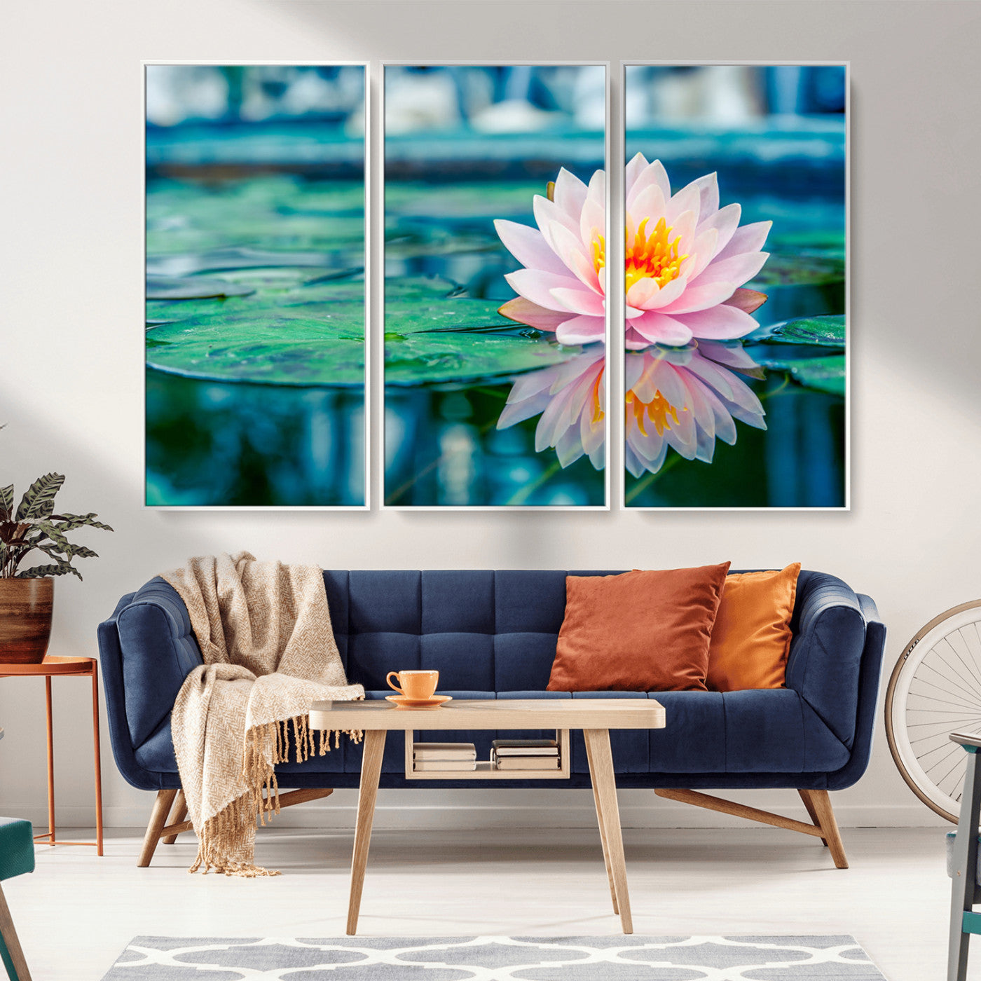 MGV-FC-48X32-3P - Lotus Flower Wall Art Canvas Print, Water Lily Large Wall Art Canvas Print for Yoga Room Decor,
