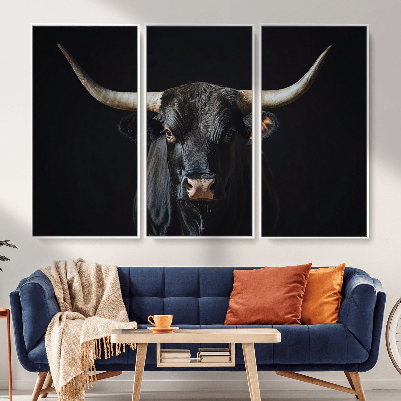 48065167-MGV-CV-36X24 - Texas Longhorn Bull Wall Art Canvas Print – Western Black Bull Art Print for Farmhouse Ranch Decor