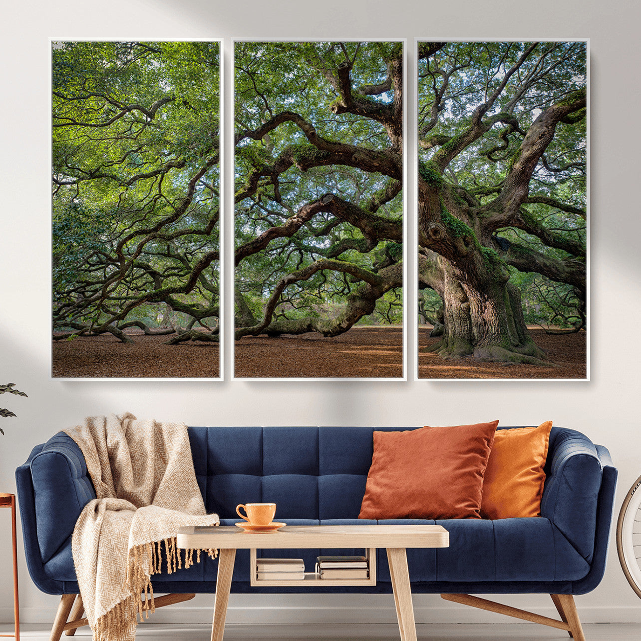 MGV-FC-48X32-3P - Ancient Oak Tree Wall Art – Canvas Print of Expansive Branches Lush Green Canopy, Tranquil Landscape, Majestic Nature Decor for Home or Office