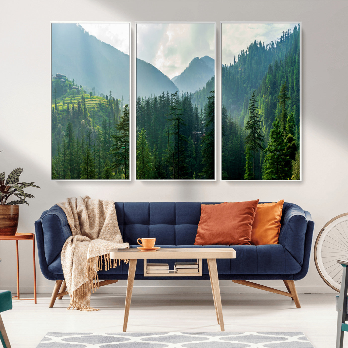 83417191-MGV-CV-36X24-Misty Forest Mountain Wall Art Canvas Print – Framed Serene Nature Scene with Tranquil Valley Artwork for Home, Office