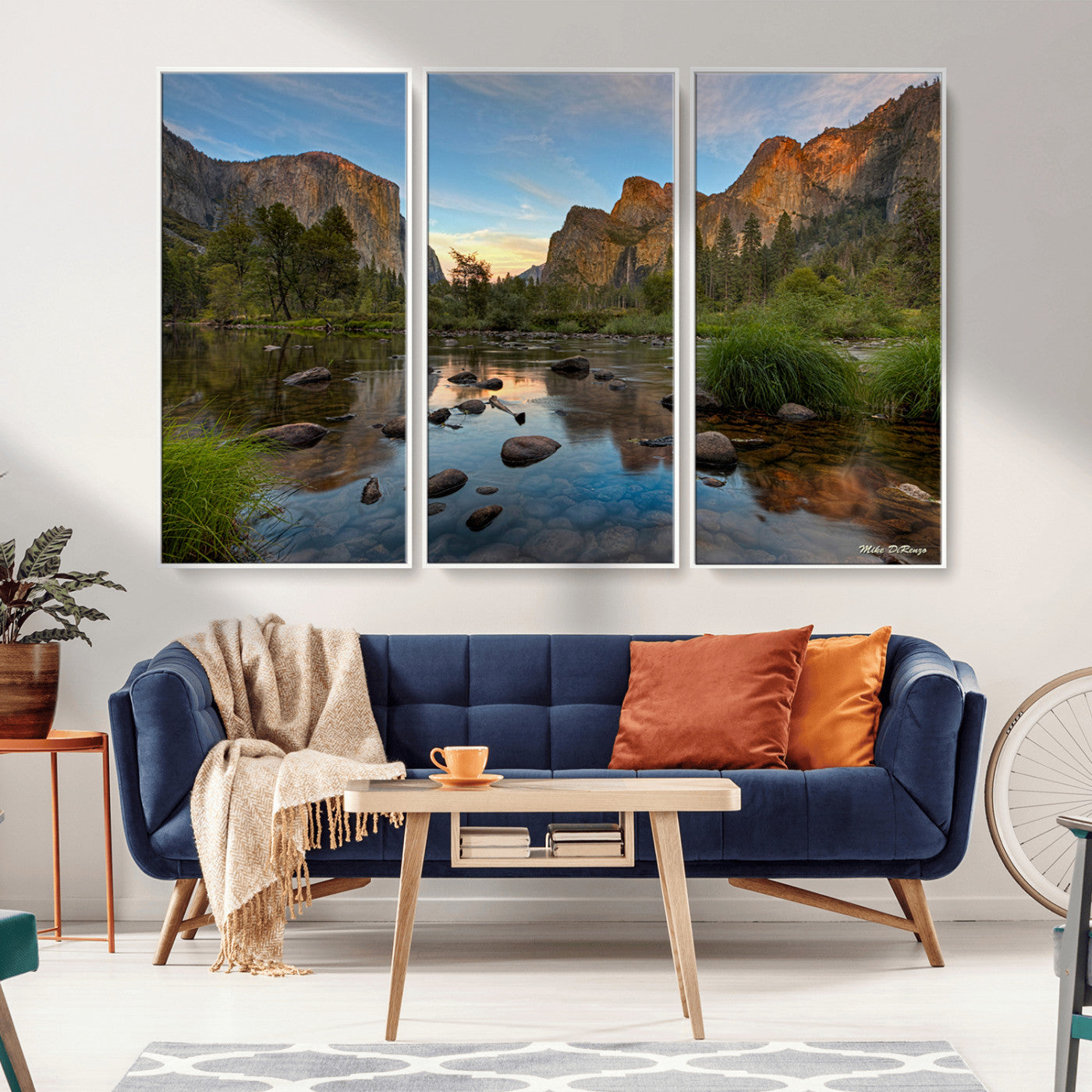Canvas of Yosemite Valley with El Capitan and sunset reflections in a calm river, perfect for rustic or nature-themed décor.