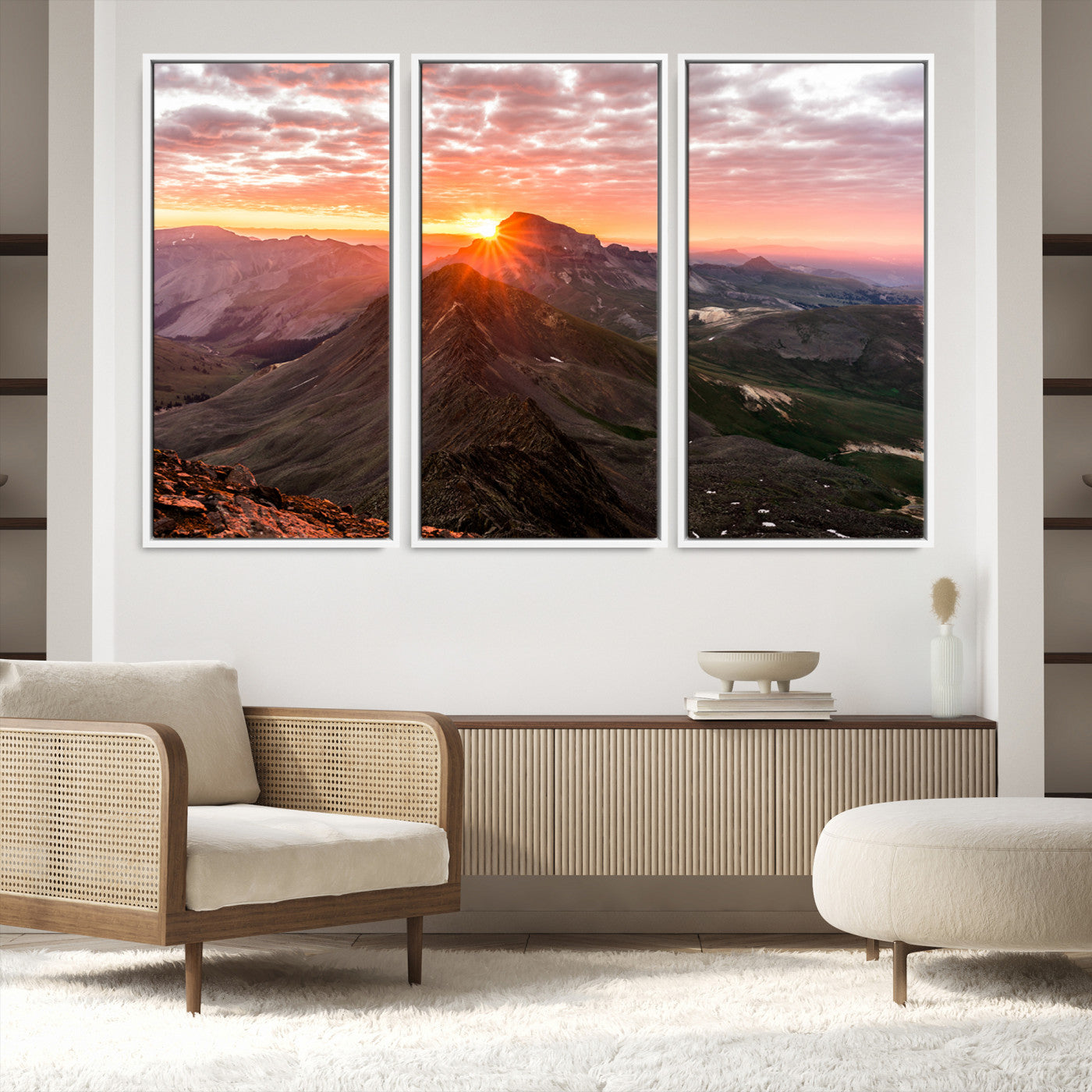 50957419-MGV-FC-48X32-3P-Mountain Sunrise Wall Art Canvas Print, Framed Alpine Ridge Art Picture Print, Mountain Range