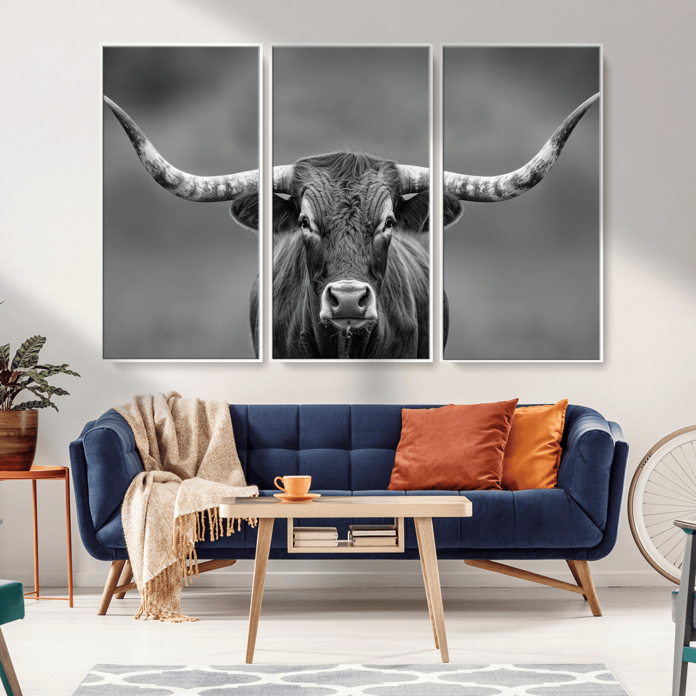 81228550-MGV-CV-36X24-Texas Longhorn Wall Art Canvas Print – Framed Western Bull Ranch Photography Rustic Country Farm Decor Artwork for home, office