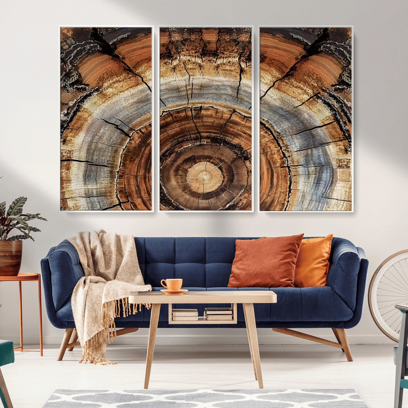 -Tree Rings Wall Art Canvas Print, Framed Wood Texture Art Picture Print, Rustic Pattern Perfect Rustic Organic Decor Artwork