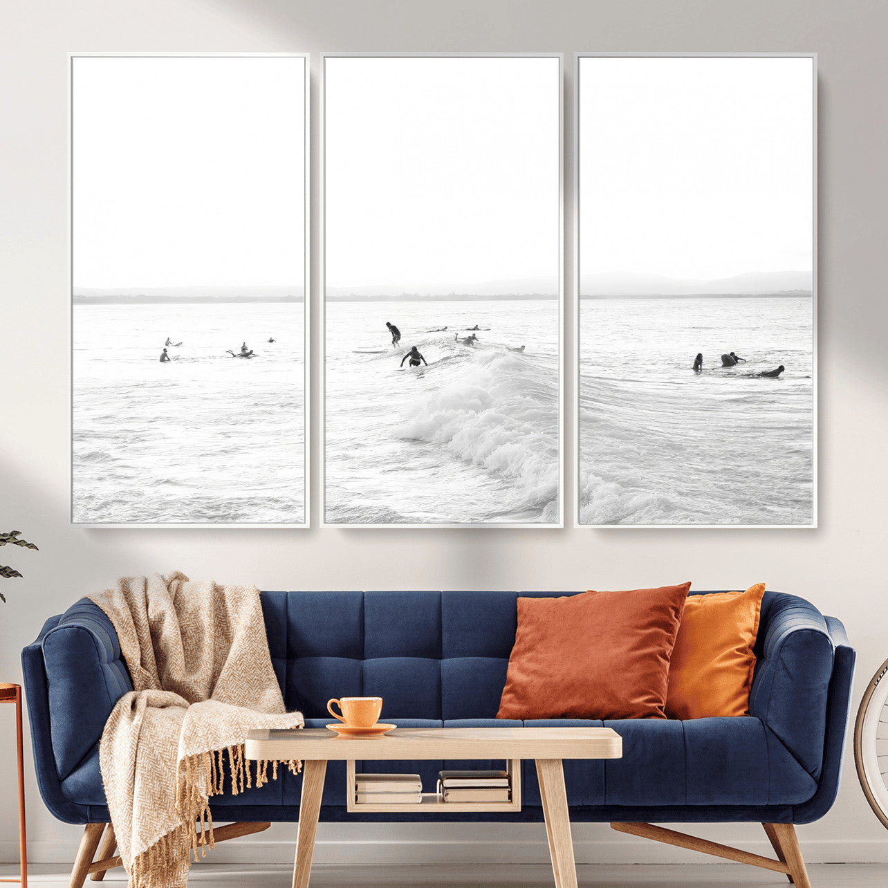 33449548-MGV-CV-36X24 - Surf Crowd Motion Wall Art – Active Surfers & Ocean Waves Canvas Print, Dynamic Water and Coastal Horizon for Living Room or Sea Adventure Decor