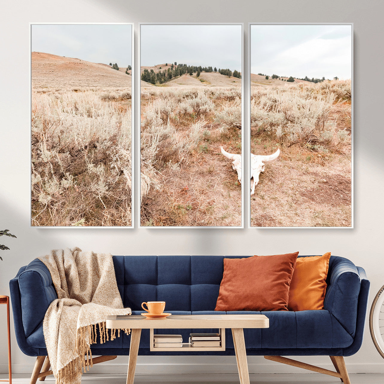 97234735-MGV-CV-36X24 - Desert Skull Wall Art – Arid Landscape & Sagebrush Canvas Print, Rustic Nature and Earth Tones for Living Room or Minimalist Decor