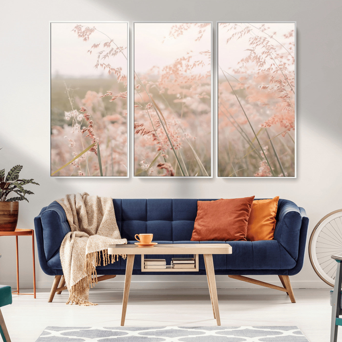 -Pastel Grasses Wall Art Canvas Print, Framed Soft Meadow Art Picture Print, Field in Breeze Perfect Soft Pastel Minimal Decor Artwork