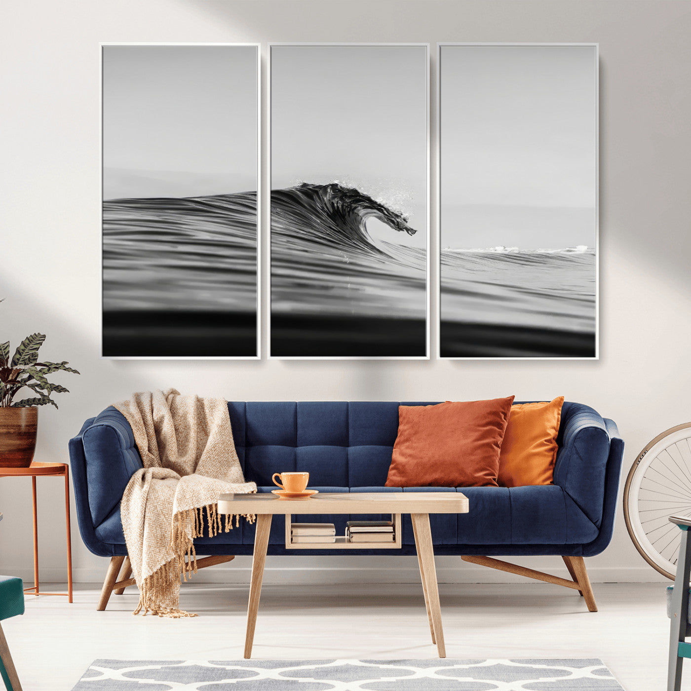 -Black Wave Wall Art Canvas Print, Framed Abstract Surf Art Picture Print, Minimalist Ocean Perfect Minimalist Coastal Decor Artwork