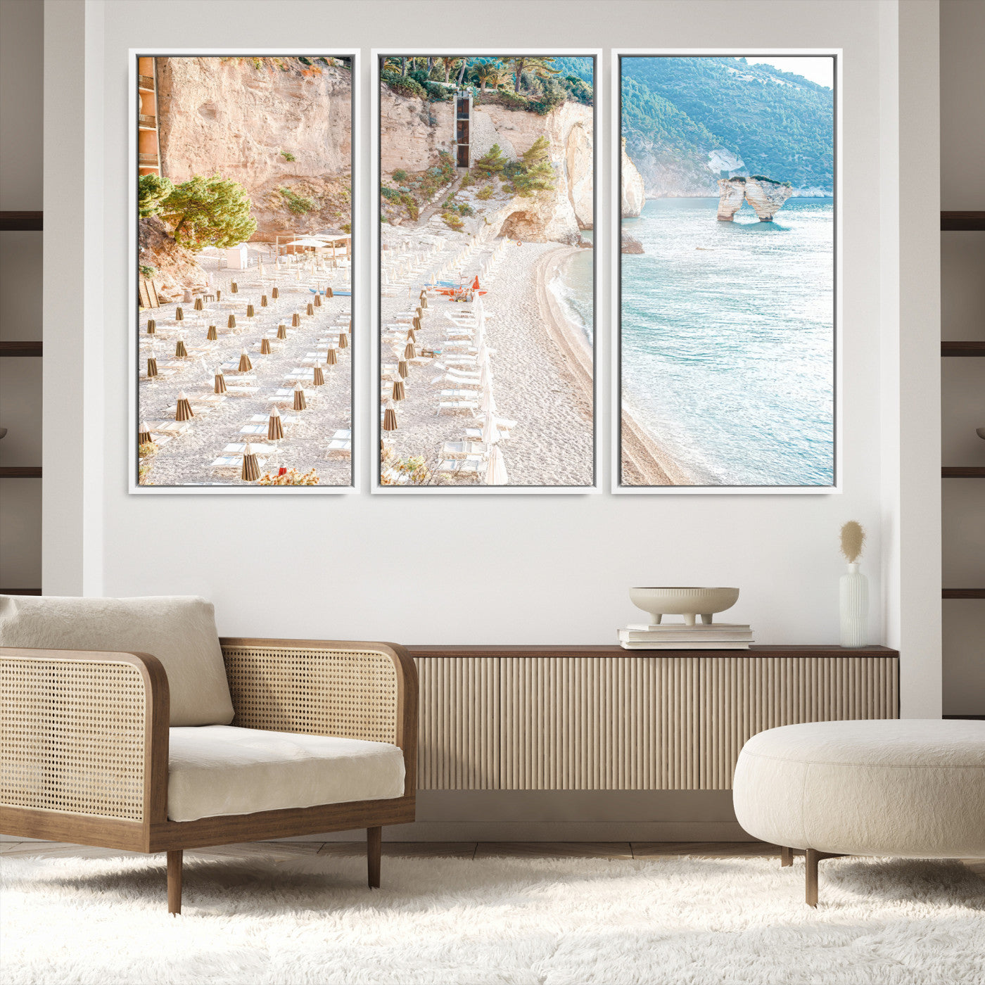 84816639-MGV-FC-48X32-3P-Beach Wall Art Canvas Print, Framed Coastal Art Picture Print, Summer Shore Perfect Coastal Decor