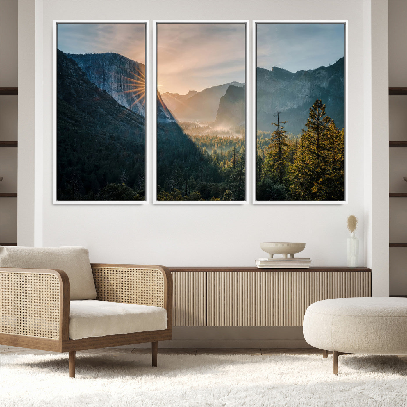 51605481-MGV-FC-48X32-3P-Yosemite Valley Wall Art Canvas Print – Framed Mountain Landscape National Park Scenic Nature Artwork for Home Office