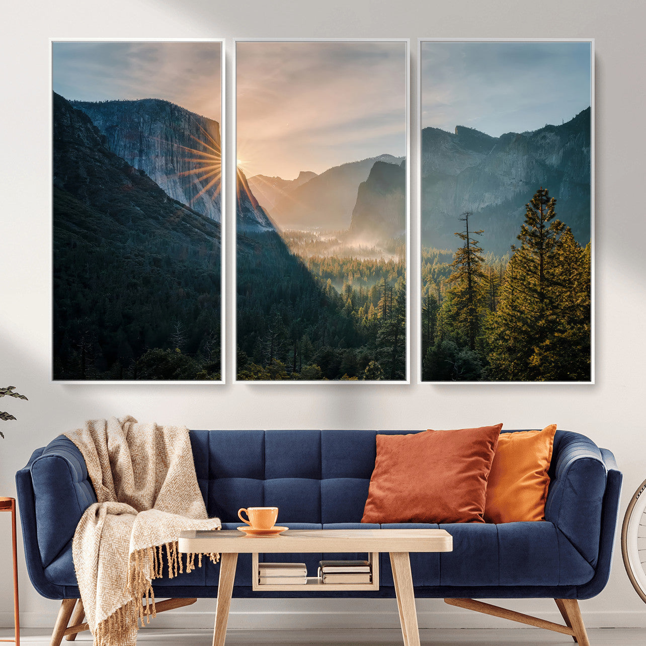 51605481-MGV-CV-36X24 - Yosemite Valley Wall Art – Misty Forest Peaks Canvas Print, Radiant Light, Tranquil Nature Landscape for Living Room or Cabin Decor