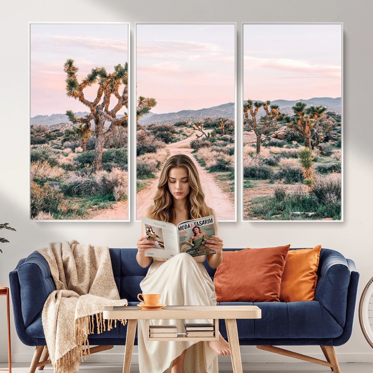 12540952-MGV-CV-36X24 - Desert Trail Wall Art – Canvas Print of Joshua Trees & Sunset Glow, Sandy Path Wilderness, Scenic Nature Escape Decor for Living Room, Office or Bedroom