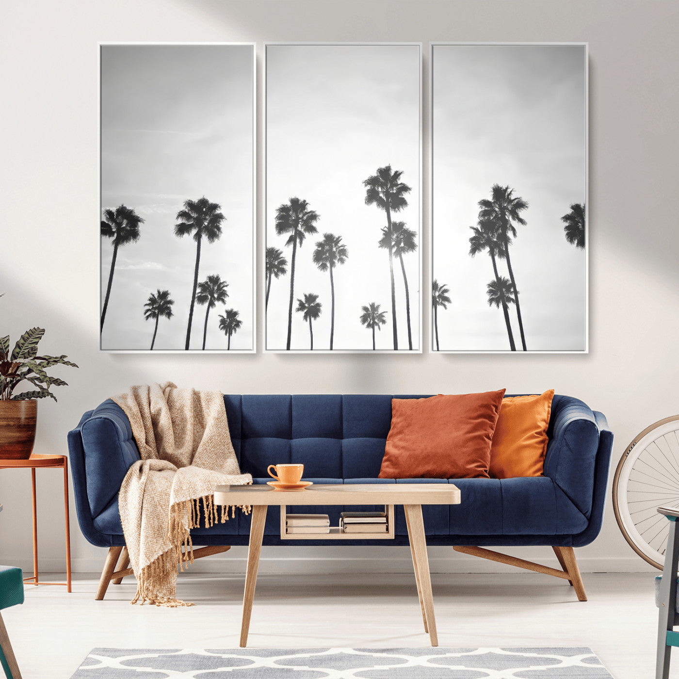 62298277-MGV-CV-36X24-Monochrome Palms Wall Art Canvas Print – Framed Minimalist Silhouetted Trees Artwork for Home, Office, Living Room