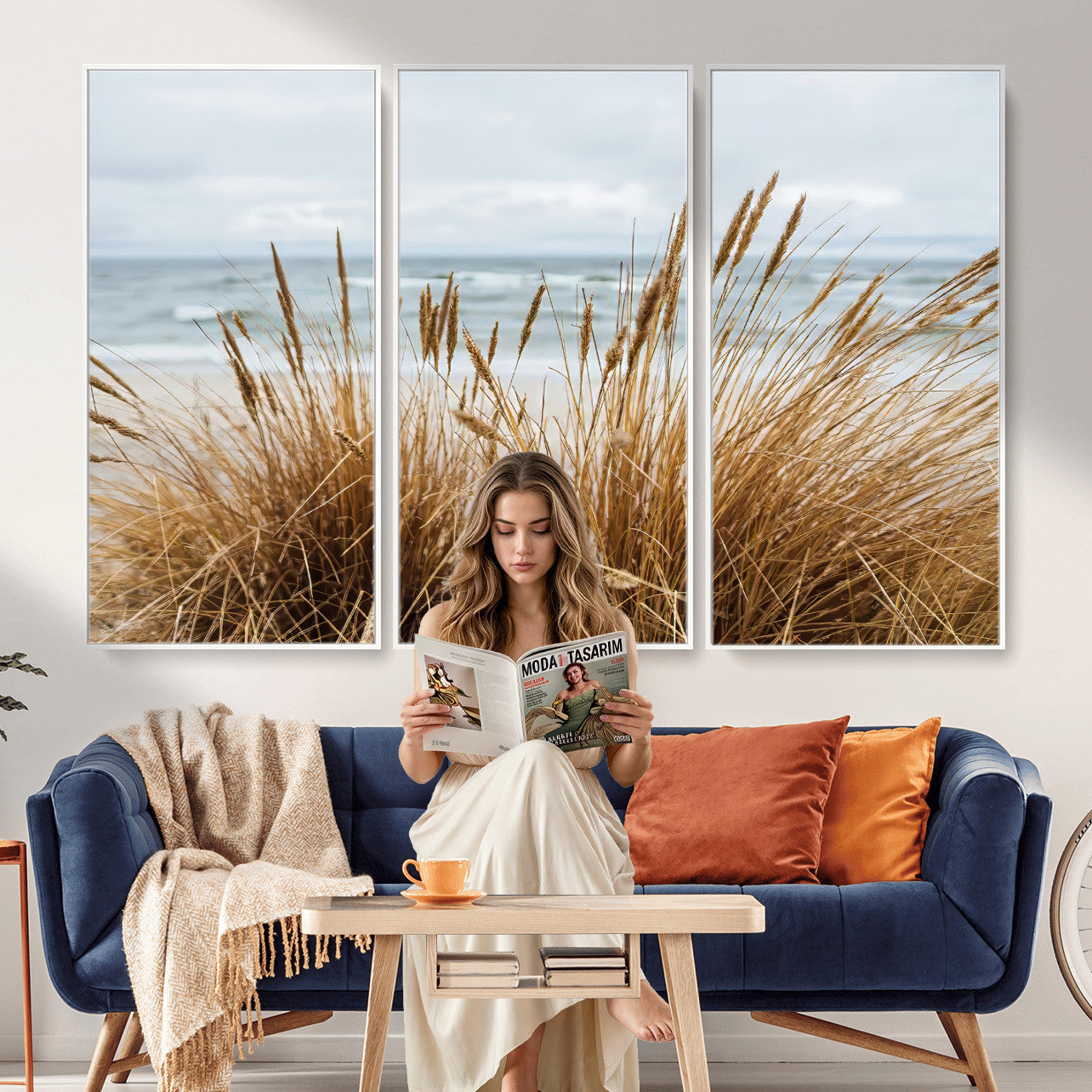 14270839-MGV-CV-36X24 - Beach Grass Wall Art – Canvas Print of Serene Coastal Shore, Peaceful Ocean Vibes, Nature Decor for Guest Room, Office or Living Room
