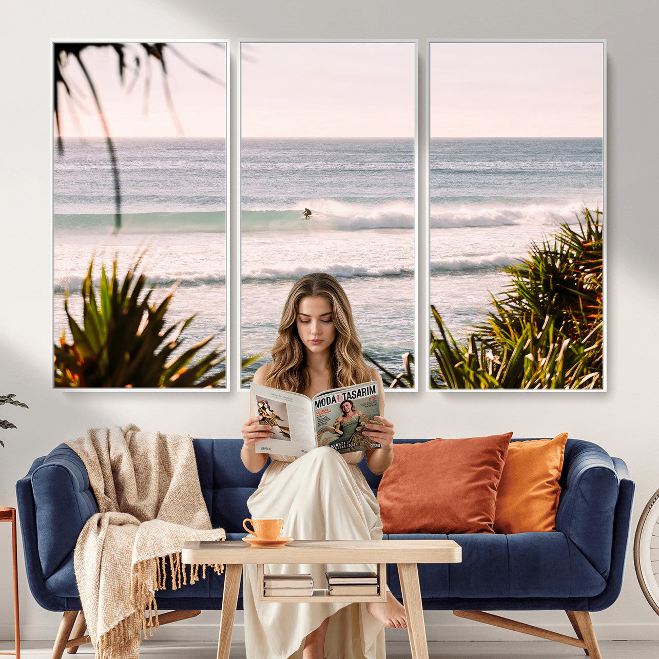 23287092-MGV-CV-36X24 - Ocean Surfer Wall Art Canvas Print | Framed Coastal Surf Art Picture Tropical Beach Artwork for Home Office