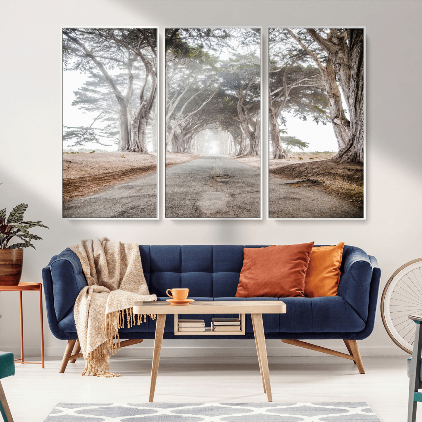 87090469-MGV-CV-36X24-Cypress Tunnel Wall Art – Framed Misty Road Canvas Artwork, Foggy Trees Design, Rustic Woodland Nature Decor for Home, Office