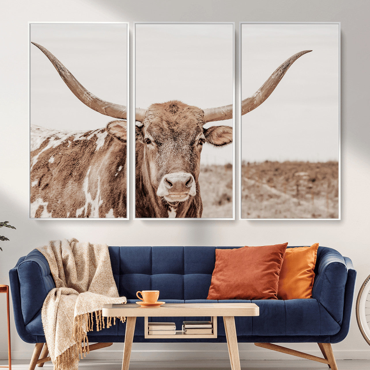 39964150-MGV-CV-36X24 - Longhorn Cow Wall Art Canvas Print, Texas Ranch Print, Framed Western Bull Art Print, Large BigHorn Cowboy Printing Perfect for County Decor