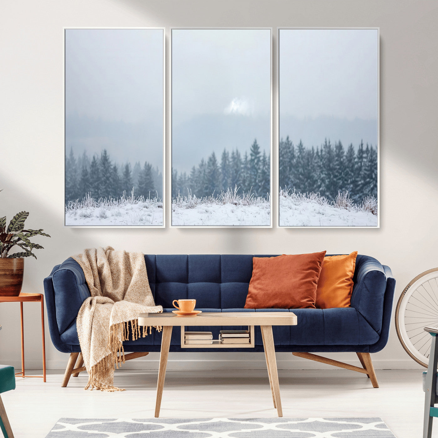 33033082-MGV-CV-36X24-Winter Forest Wall Art Canvas Print – Framed Snowy Landscape Art Picture Misty Tree Scene Artwork for Home Office
