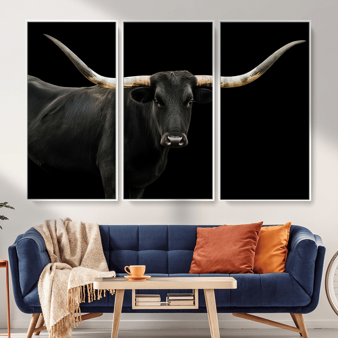 23572907-MGV-CV-36X24 - Texas Longhorn Wall Art Canvas Print, Framed Rustic Western Art Picture Print, Farmhouse Animal Perfect Modern Western Minimalist Decor Artwork