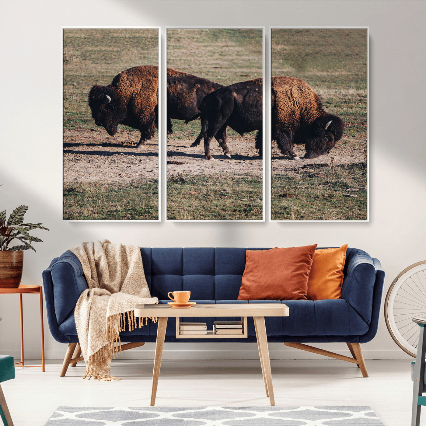 58141885-MGV-CV-36X24-Bison Wall Art Canvas Print – Framed Western Wildlife Modern Ranch Rustic Nature Scene Artwork for Home Office