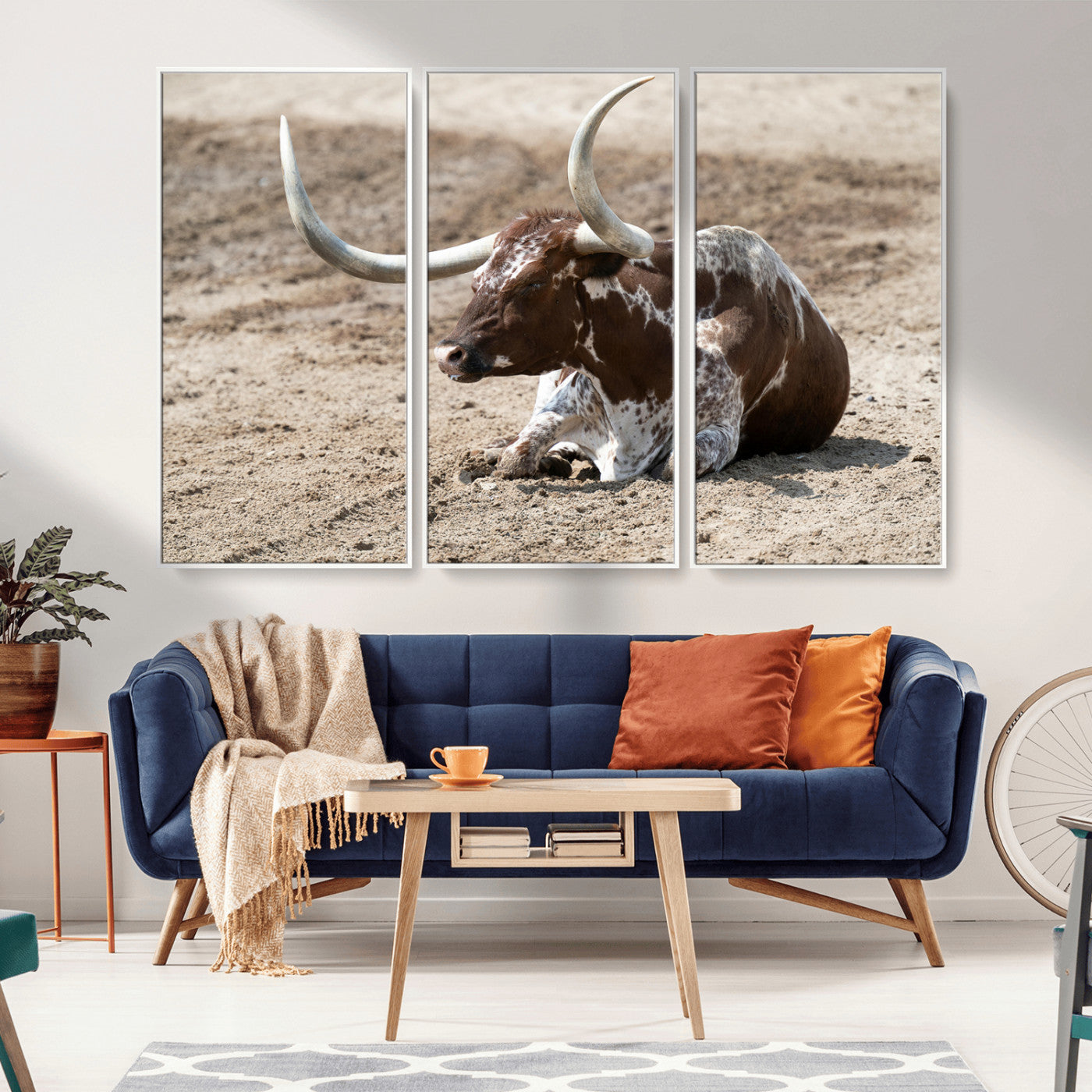 76549210-MGV-CV-36X24-Texas Longhorn Wall Art Canvas Print – Framed Country Living Farmhouse Rustic Cattle Scene Artwork for Home Office