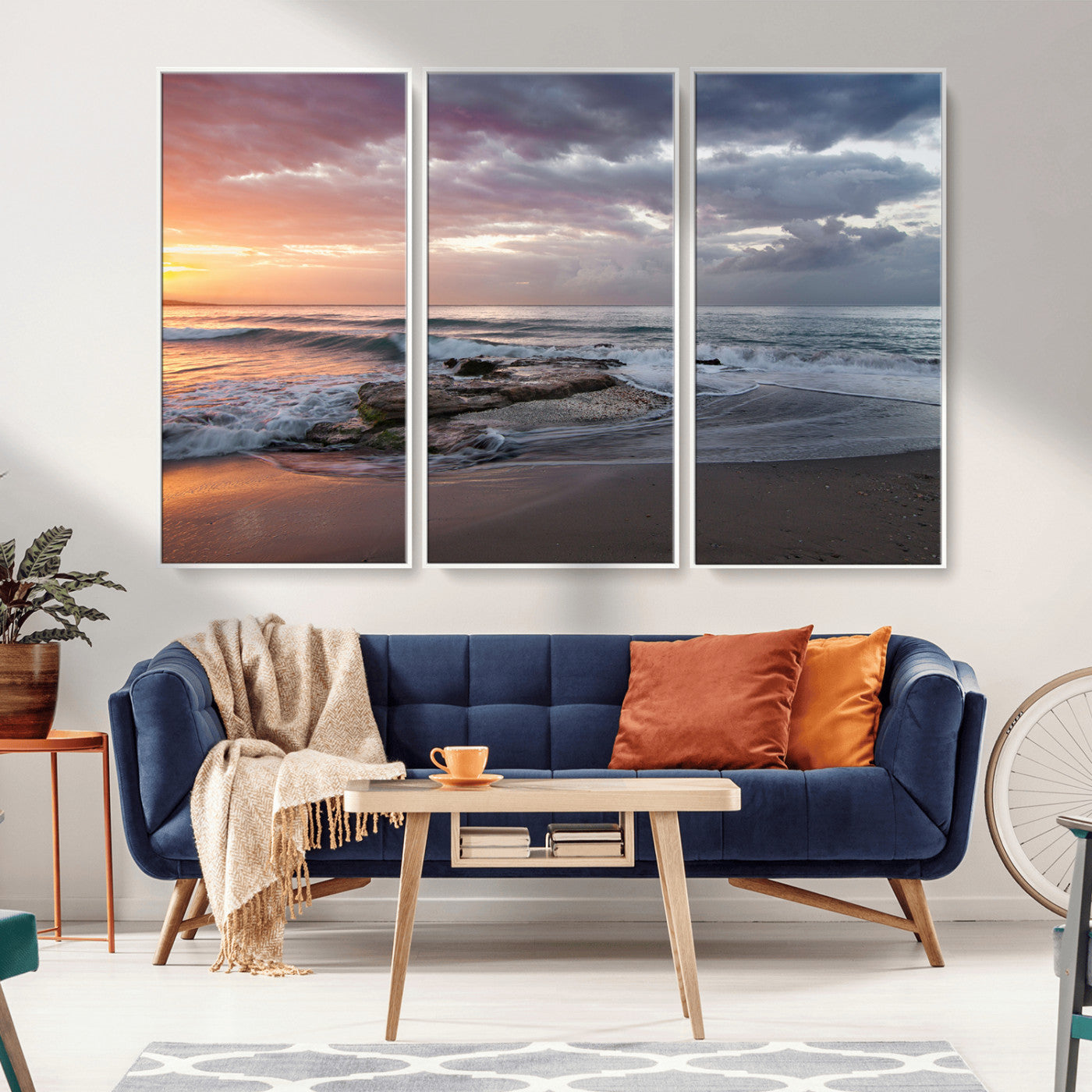 -Golden Hour Wall Art Canvas Print – Framed Tranquil Waves Beach Coastal Serenity Nature Scene Artwork for Home Office
