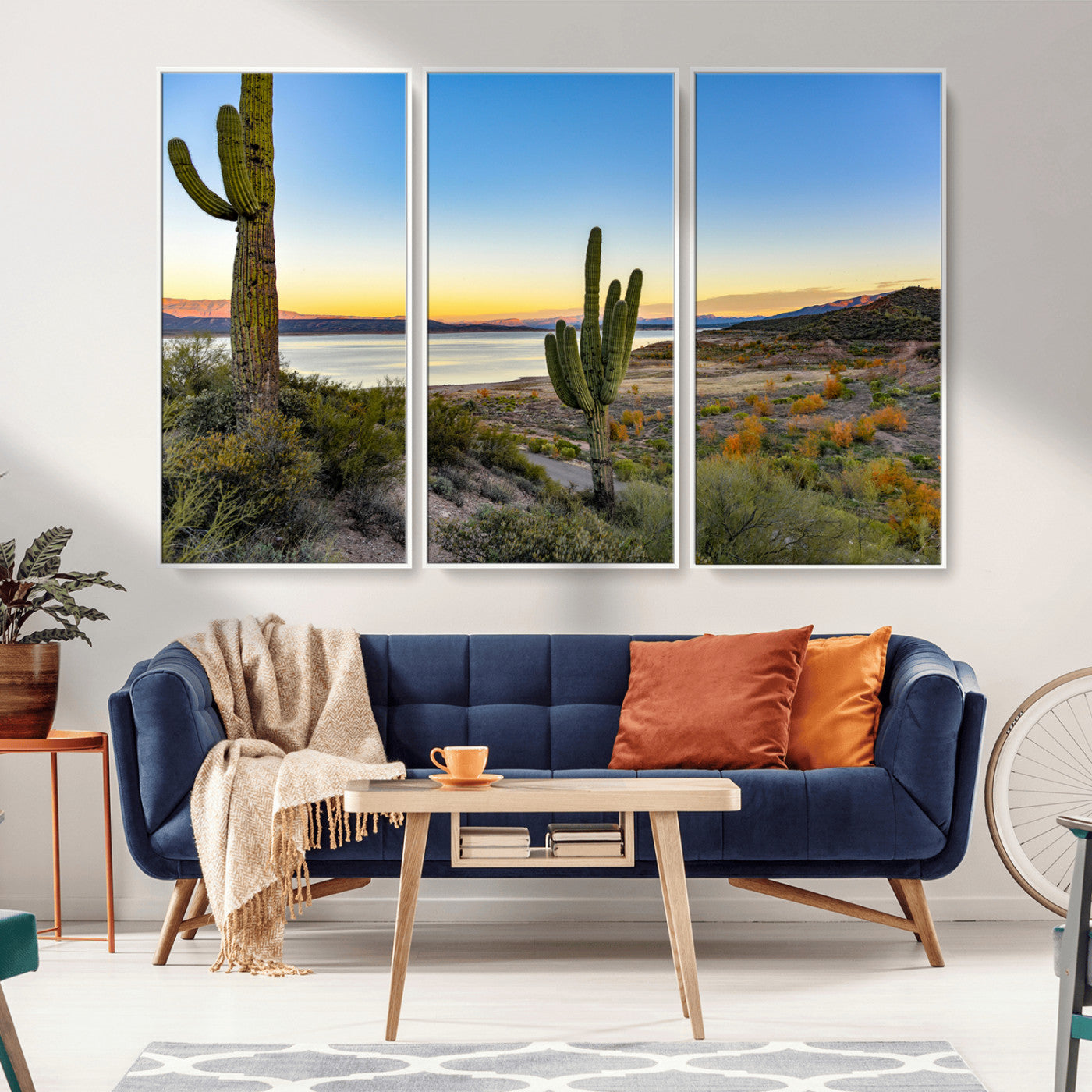 -Saguaro Cactus Wall Art Canvas Print – Framed Desert Sunset Southwestern Nature Scene Artwork for Home Office