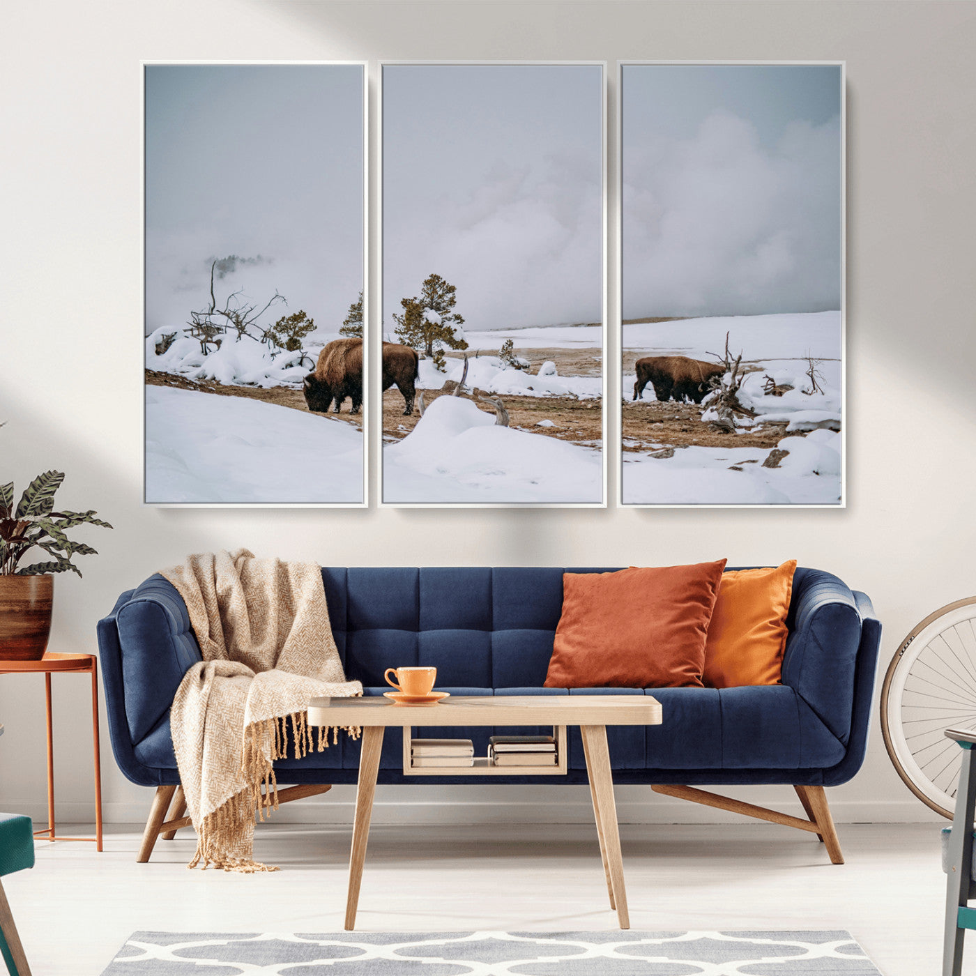 -Bison Wildlife Wall Art Canvas Print – Framed Snowy Prairie Western Rustic Nature Scene Artwork for Home Office