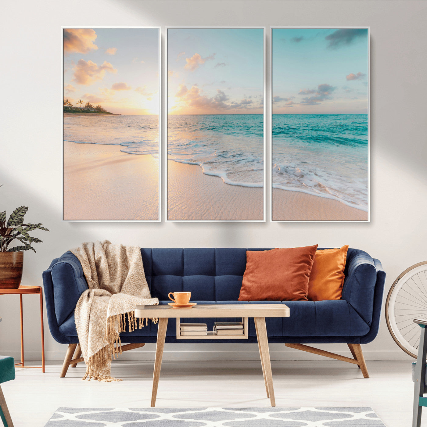 -Beach Sunset Wall Art Canvas Print – Framed Ocean Waves Summer Escape Coastal Nature Scene Artwork for Home Office