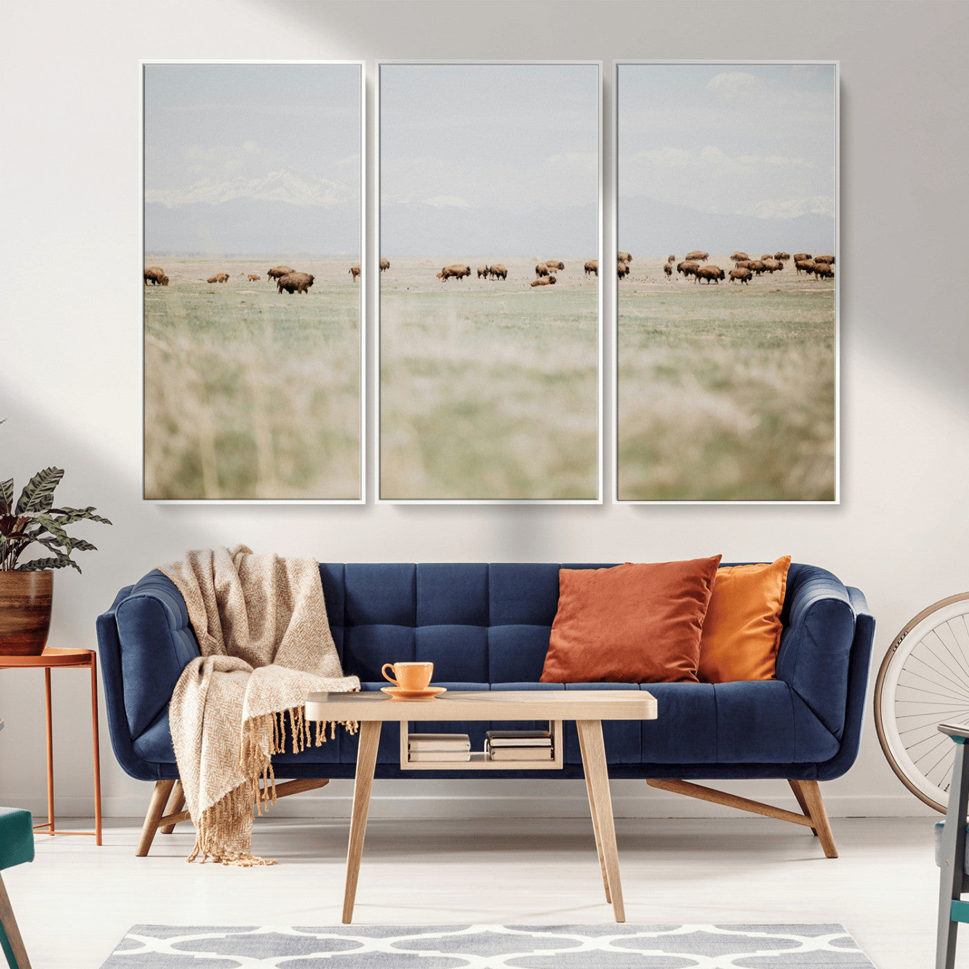 -Bison Herd Wall Art Canvas Print – Framed Western Bison Ranch Nature Scene Artwork for Home, Office, Living Room