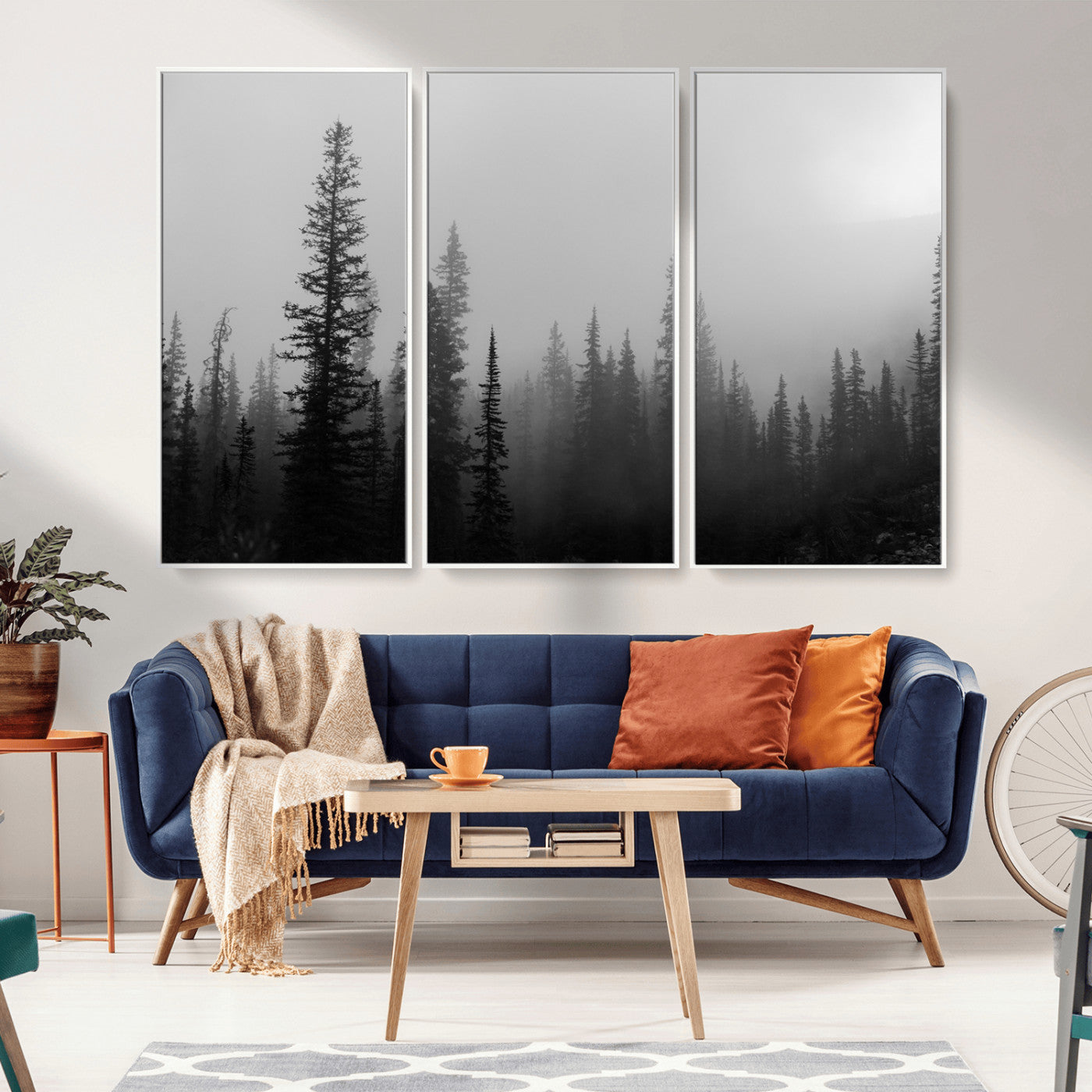 73138900-MGV-CV-36X24-Misty Pines Wall Art Canvas Print – Framed Woodland Minimalist Rustic Nature Scene Photography Artwork for Home Office