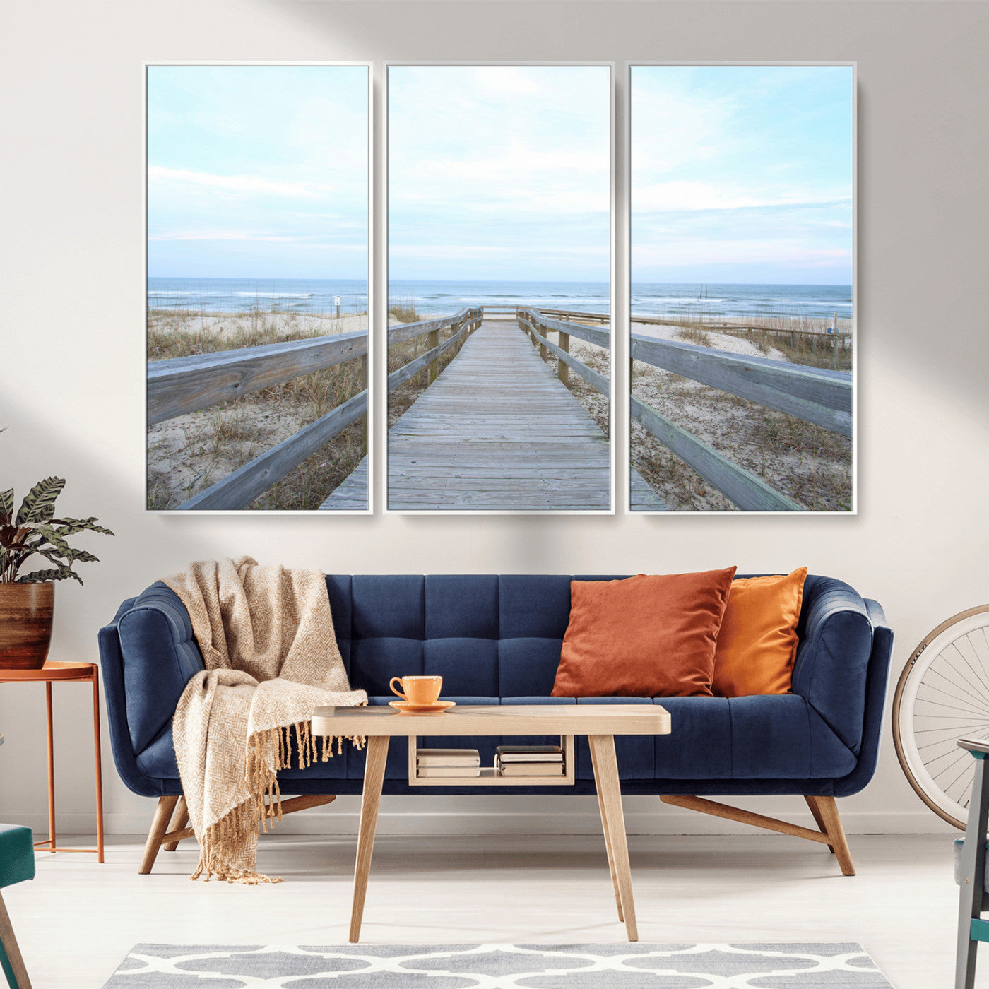 31602988-MGV-CV-36X24-Beach Boardwalk Wall Art Canvas Print – Framed Coastal Serenity Ocean View Nature Scene Artwork for Home Office