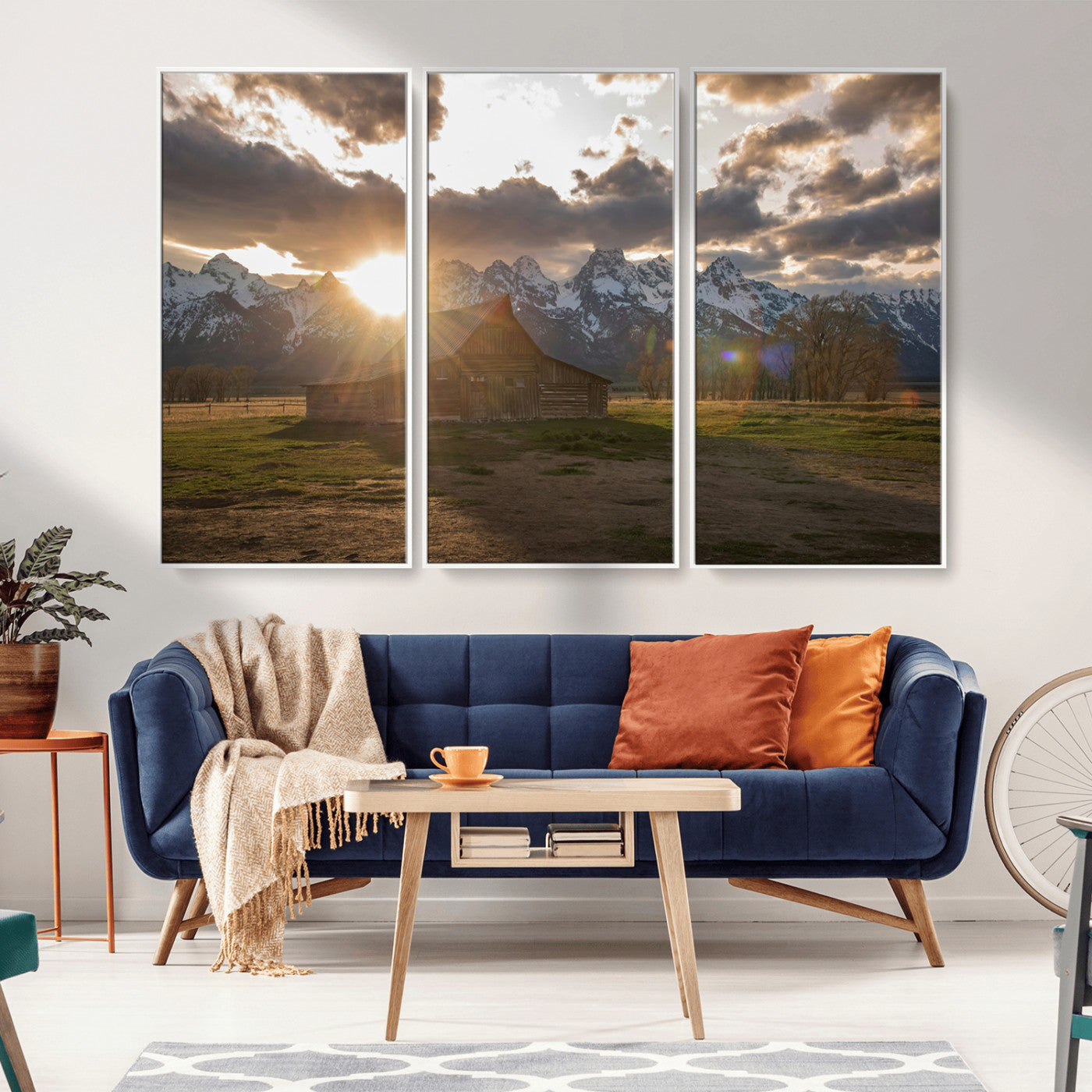 -Snowy Peaks Wall Art Canvas Print – Rustic Mountain Landscape Nature Escape Winter Forest Artwork for Home, Office