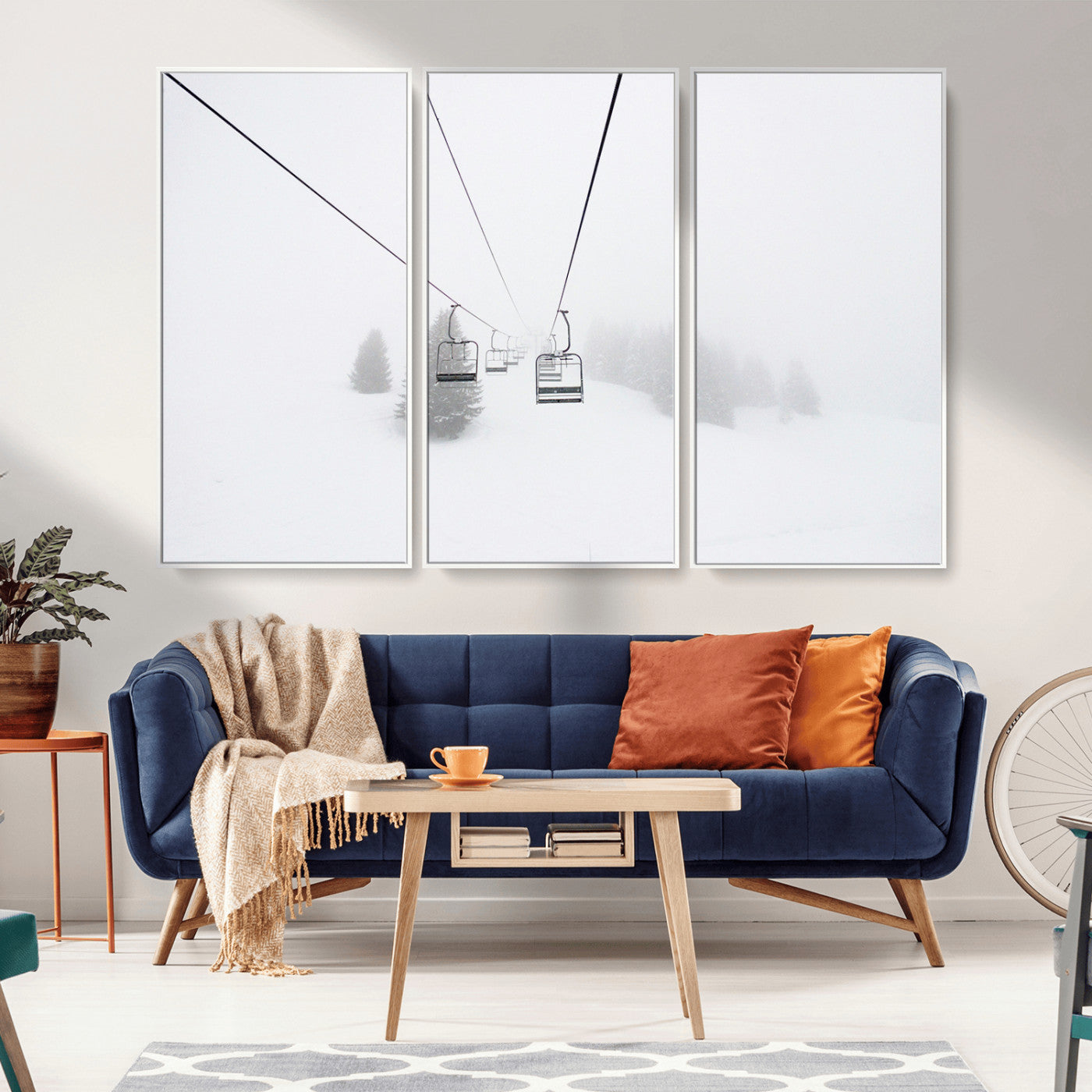 -Ski Lift Wall Art Canvas Print – Snowy Alpine Landscape Nordic Adventure Winter Mountains Artwork for Home, Office