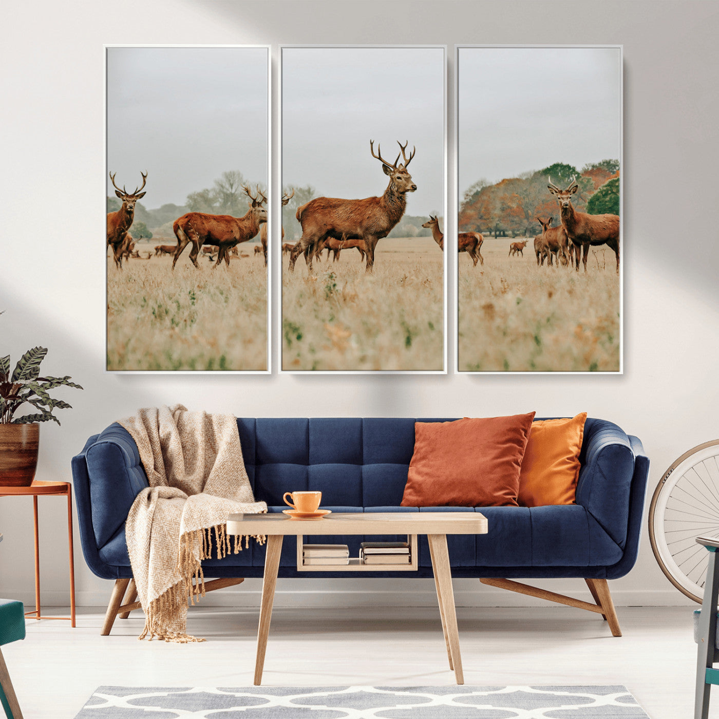 53834371-MGV-FC-48X32-3P_White-Rustic Deer Wall Art Canvas Print – Autumn Forest Woodland Wildlife Scenic Nature Artwork for Home, Cabin