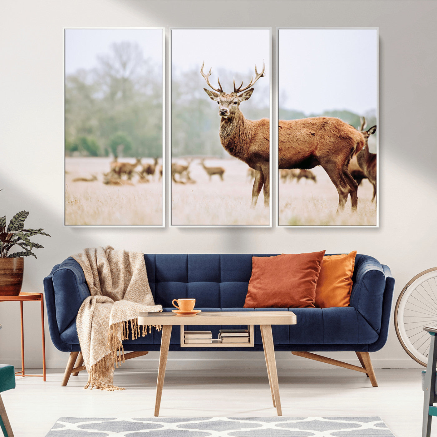 53240224-MGV-CV-36X24-Rustic Deer Wall Art Canvas Print – Forest Woodland Stag Nordic Animal Scenic Nature Artwork for Home, Cabin