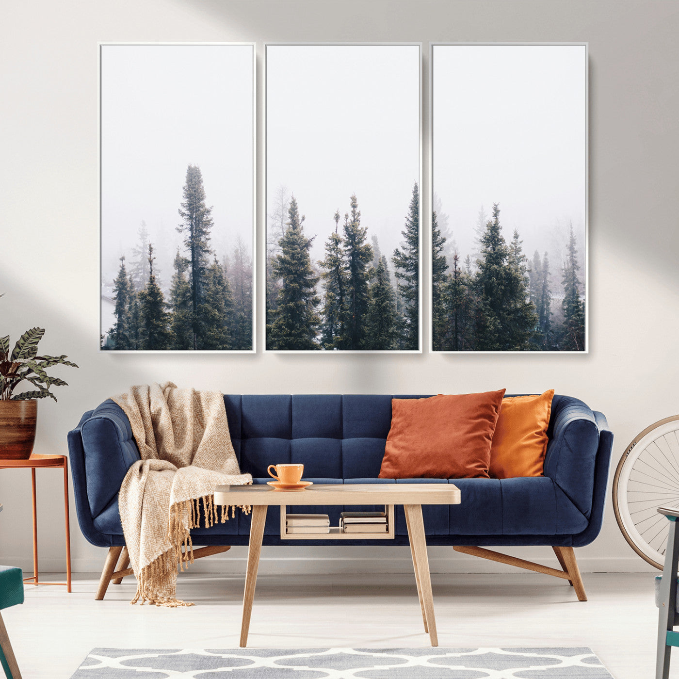 -Foggy Forest Wall Art Canvas Print – Framed Misty Pines Moody Woodland Nature Scene Artwork for Home Office