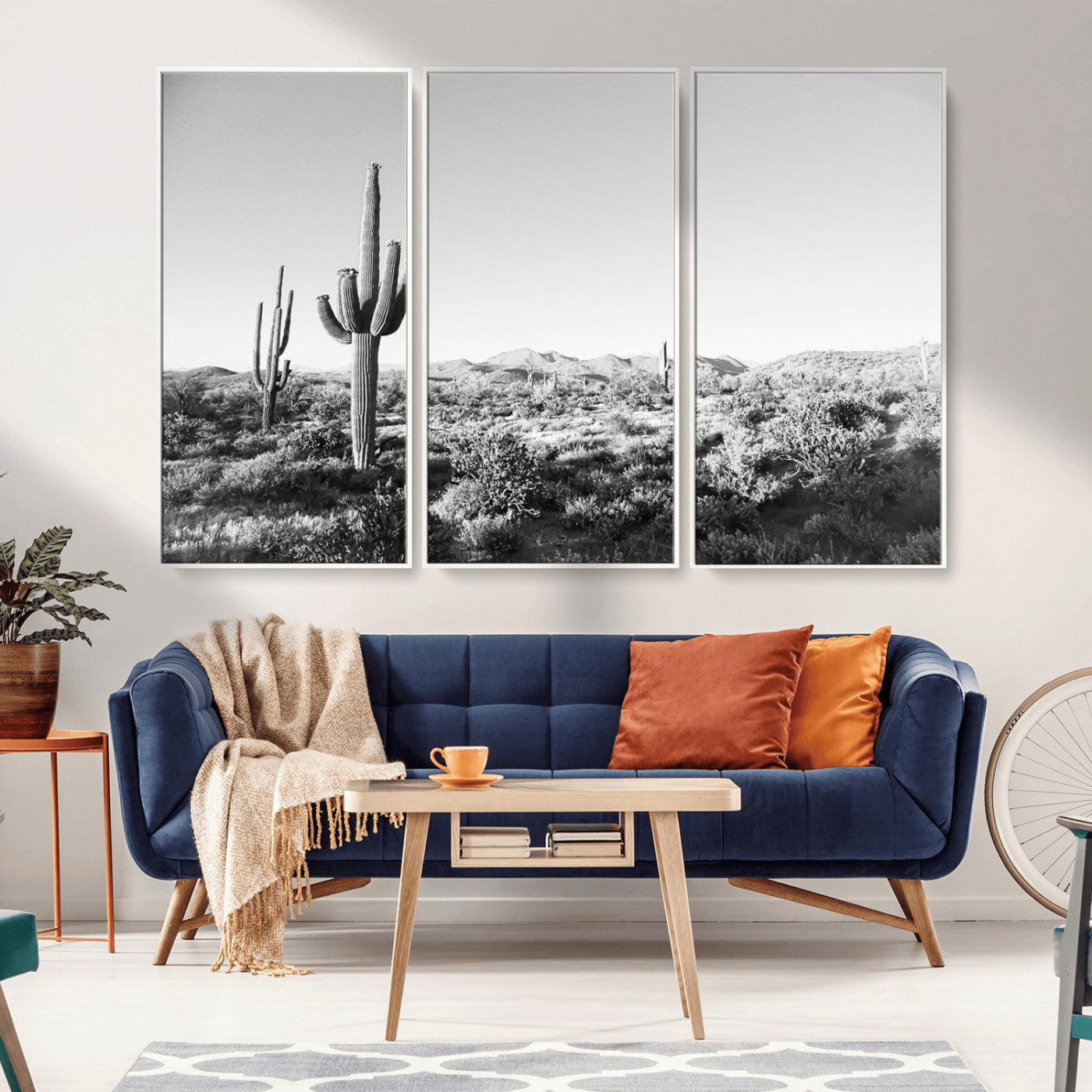 85205054-MGV-CV-36X24-Saguaro Cactus Wall Art Canvas Print – Framed Monochrome Landscape Scenic Arizona Minimalist Western Artwork for Home, Office