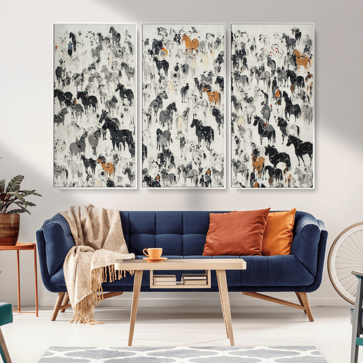 56463722-MGV-CV-36X24-Wild Horse Stampede Wall Art Canvas Print – Monochrome Running Horses Dynamic Motion Elegant Scene Artwork for Home, Office