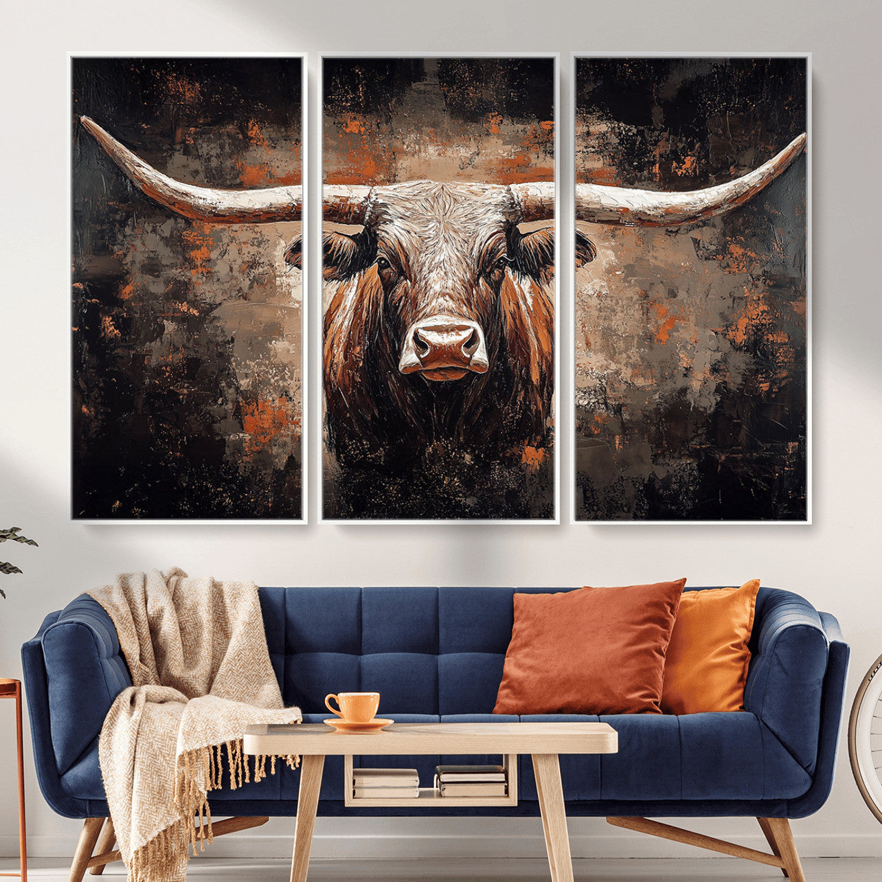 24779067-MGV-CV-36X24 - Rustic Longhorn Bull Wall Art Canvas Print – Vintage Western Cattle Painting, Texas Steer Artwork