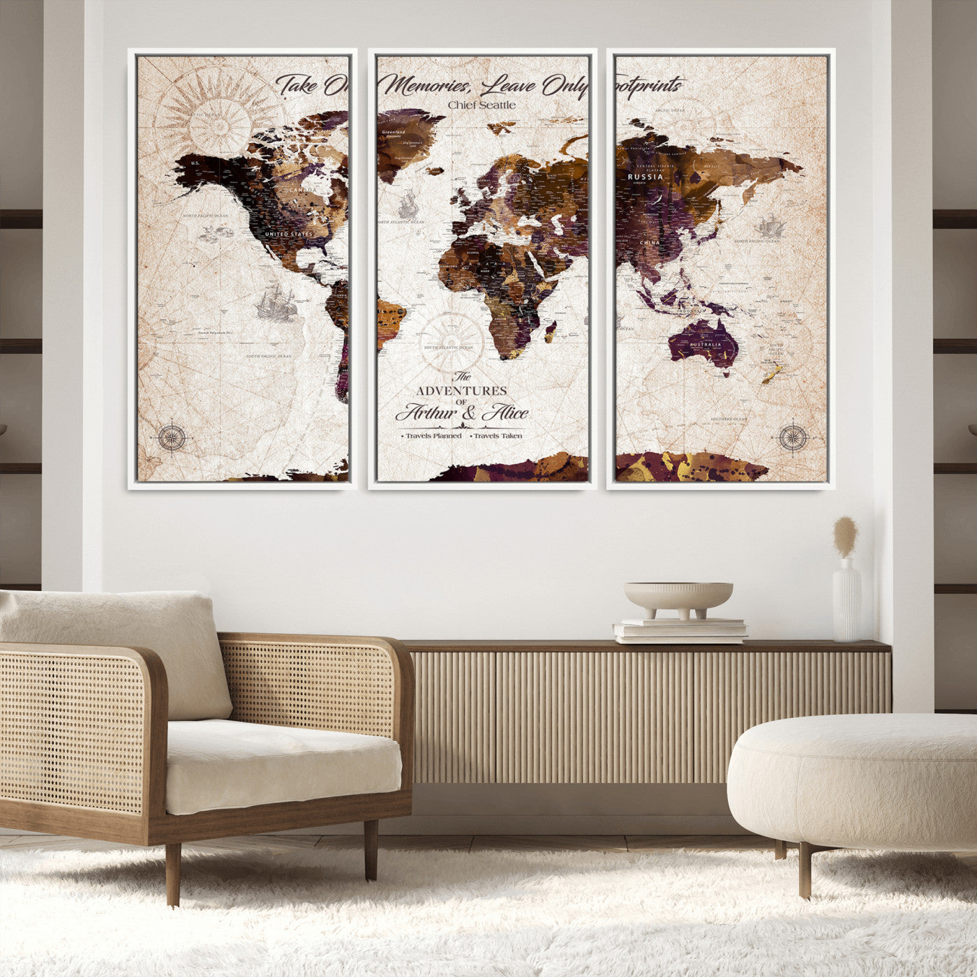 -Personalized World Map Canvas – Custom Framed Push Pin Travel Tracker, Elegant Wall Art Gift for Couples for Home, Office