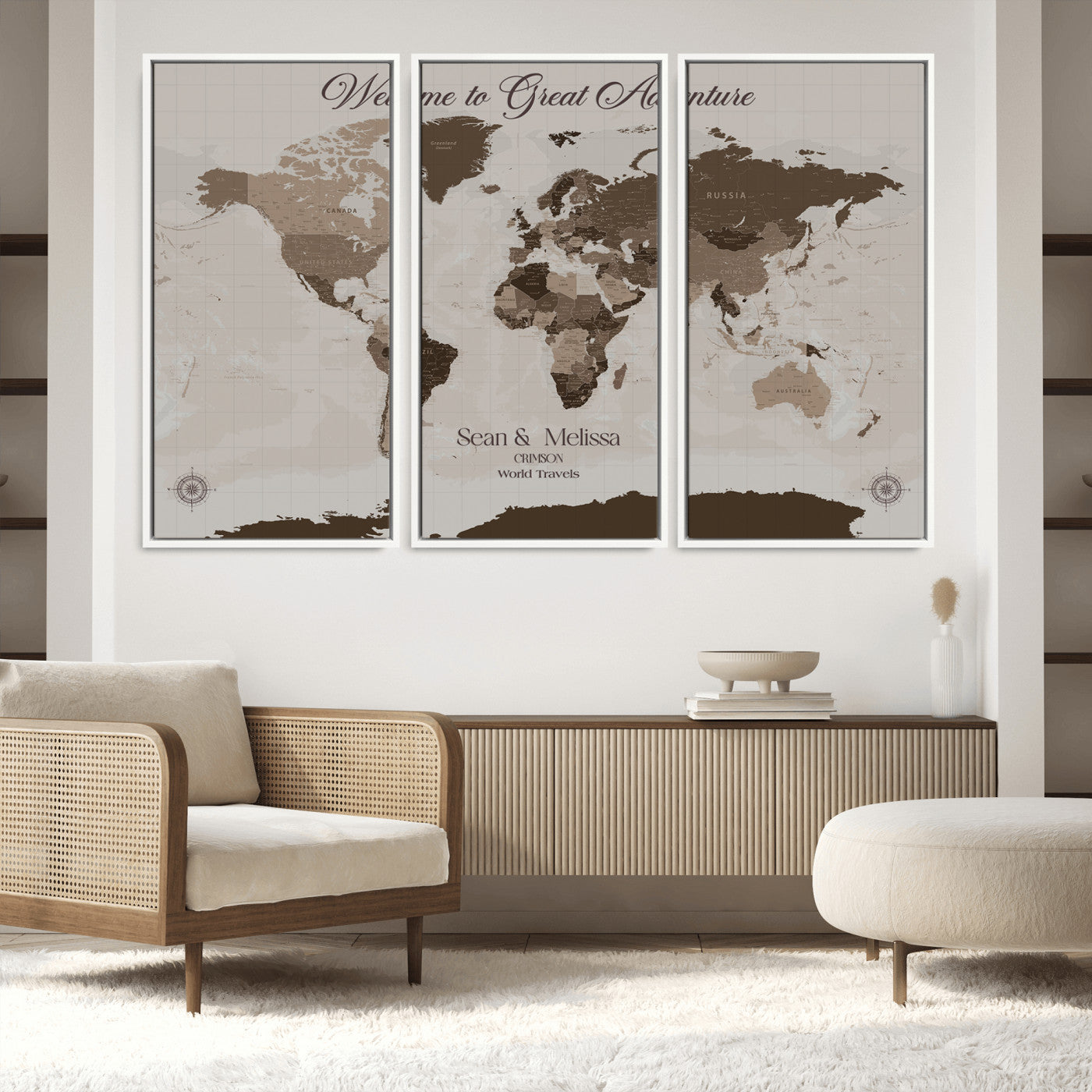 -Personalized World Map Canvas Custom Framed Push Pin Travel Tracker Modern Minimalist Wall Art Gift Couples for Home, Office