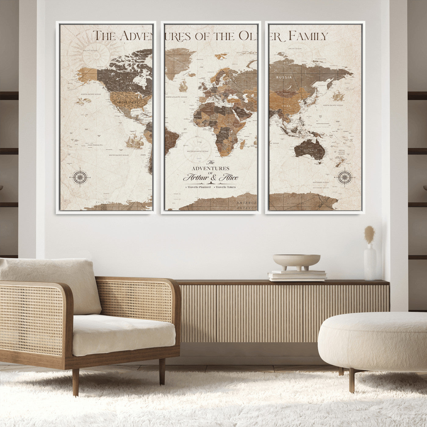 84483613-MGV-FC-48X32-3P_White-Personalized Push Pin World Map Canvas Print Custom Family Travel Tracker Map Framed Adventure Gift for Couples Home Office