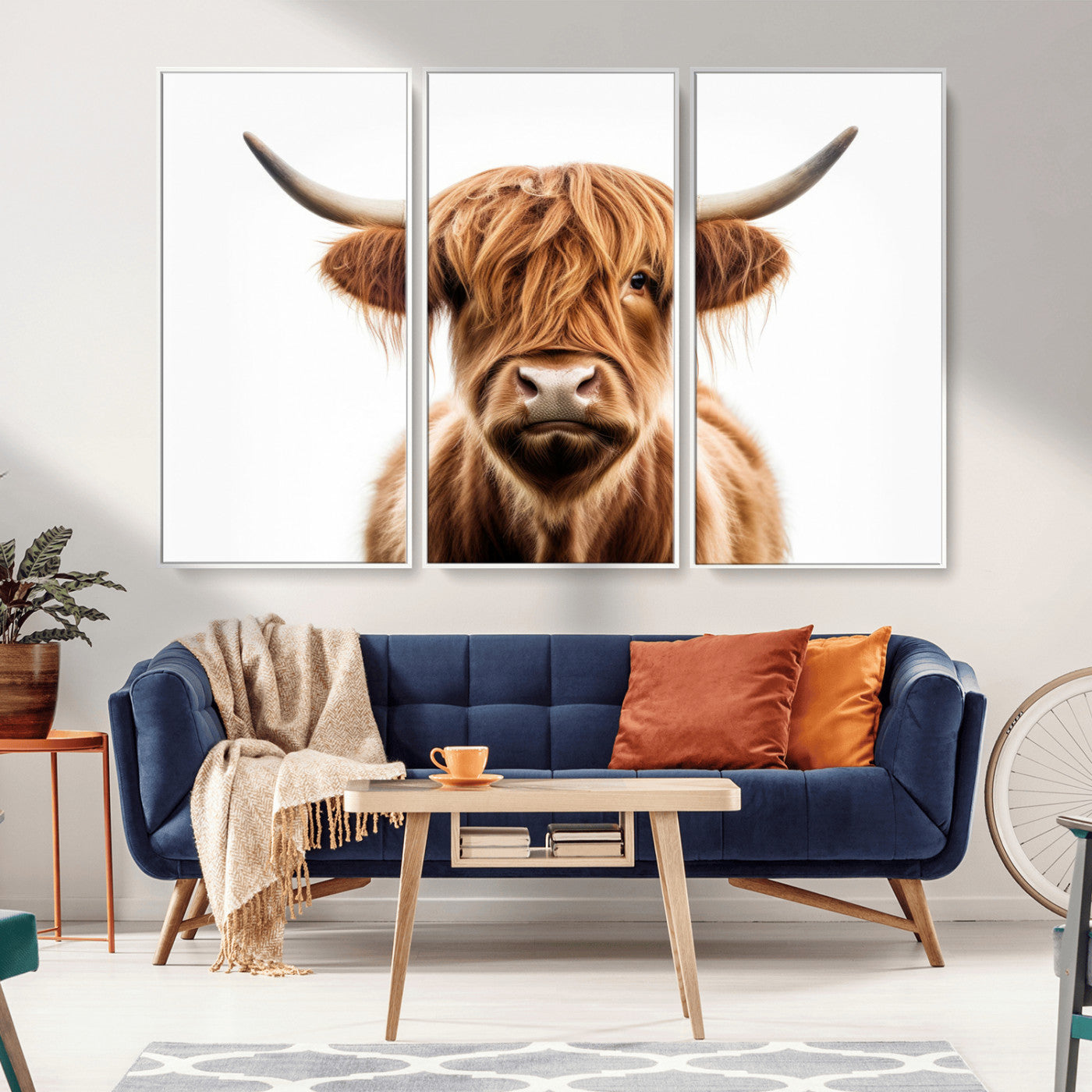 -Scottish Highland Cow Canvas Print, Framed Highland Cow Canvas Home Decor