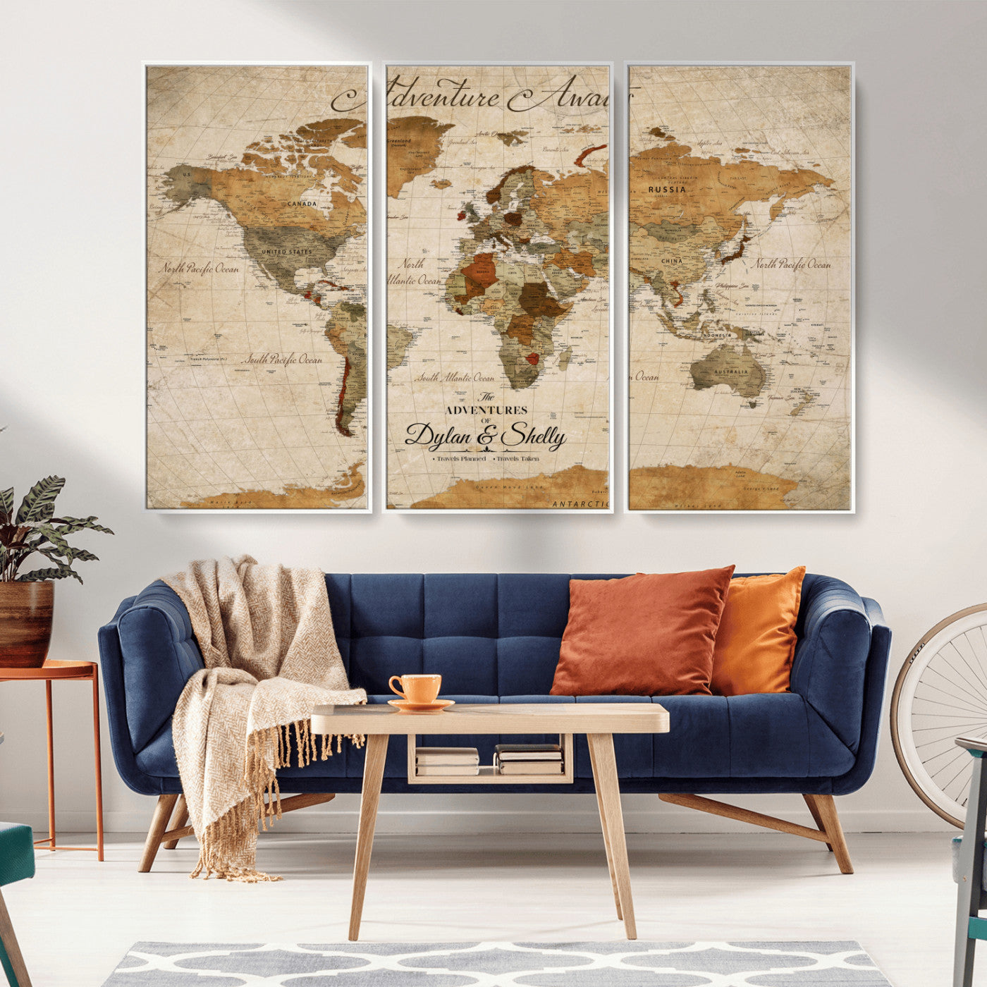 -Personalized Push Pin World Map Canvas Print – Custom Adventure Travel Map, Framed Wall Art Gift for Couples or Family