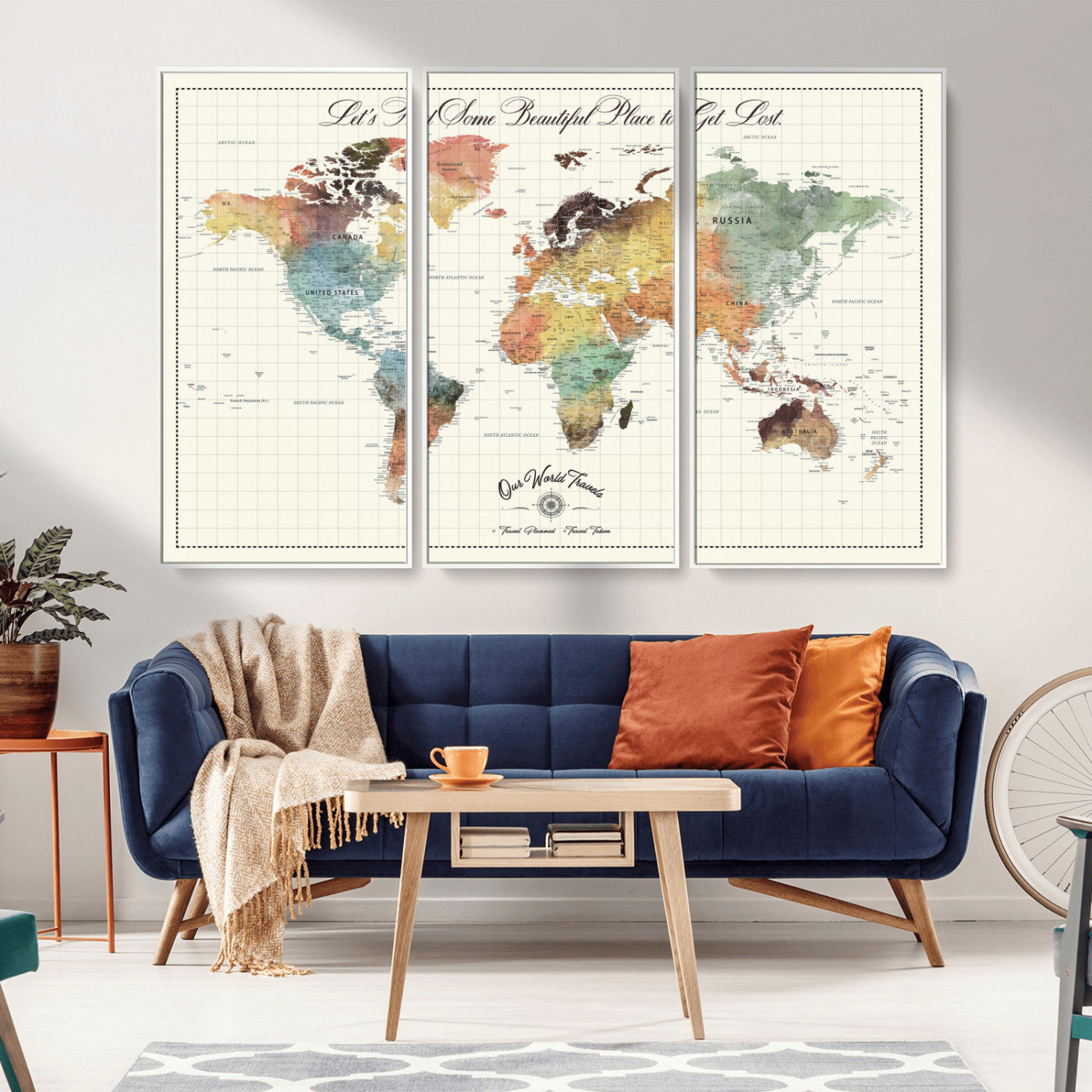 -Personalized Push Pin World Map Canvas Print – Custom Adventure Travel Tracker Map, Framed Wall Art Gift for Couples or Family