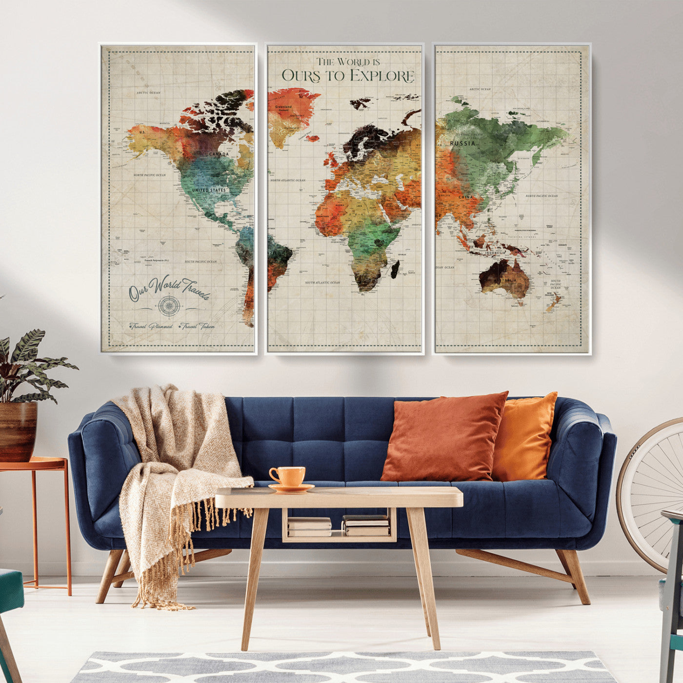 Rehber01-MGV-CV-36X24-Custom Push Pin World Map Wall Art Canvas Print – Personalized Travel Tracker Map Framed Artwork for Home Office