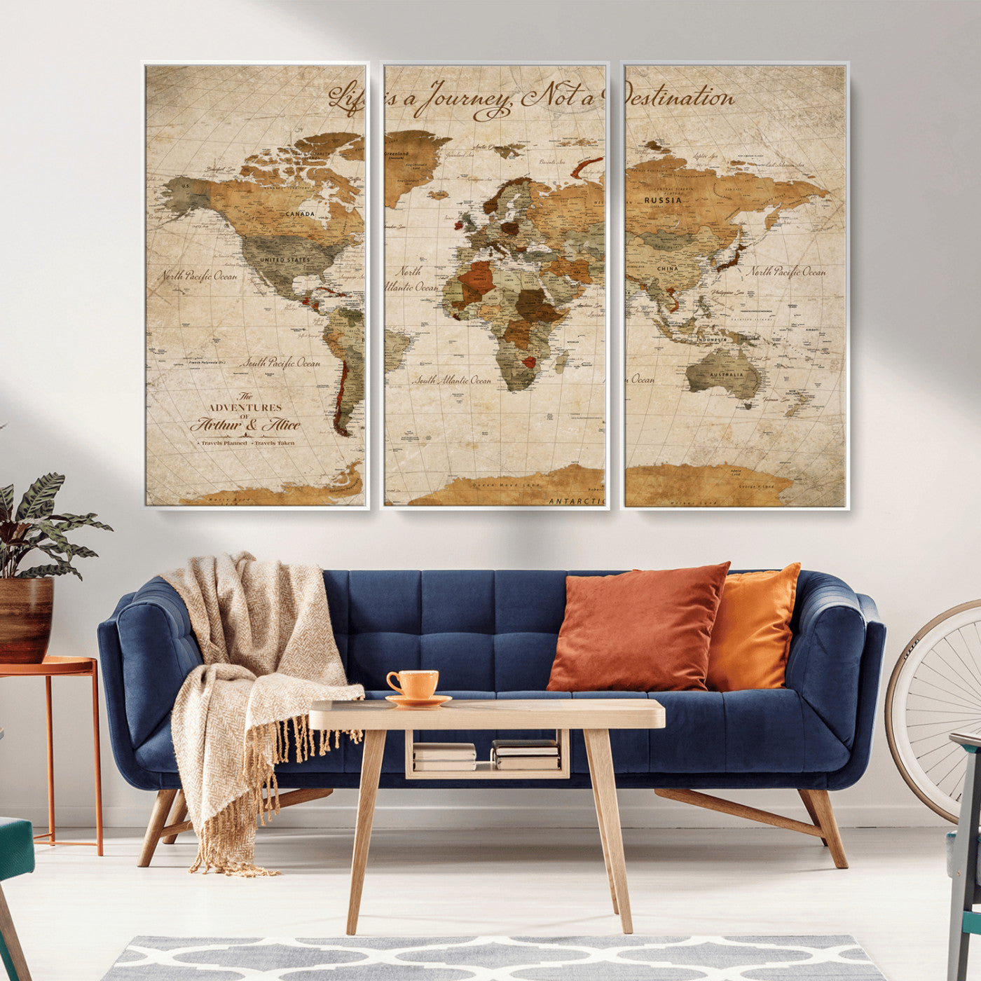 Rehber01-MGV-CV-36X24-Personalized Vintage World Map Canvas – Custom Framed Push Pin Travel Map Wall Art, Rustic Gift for Couples and Travel Lovers