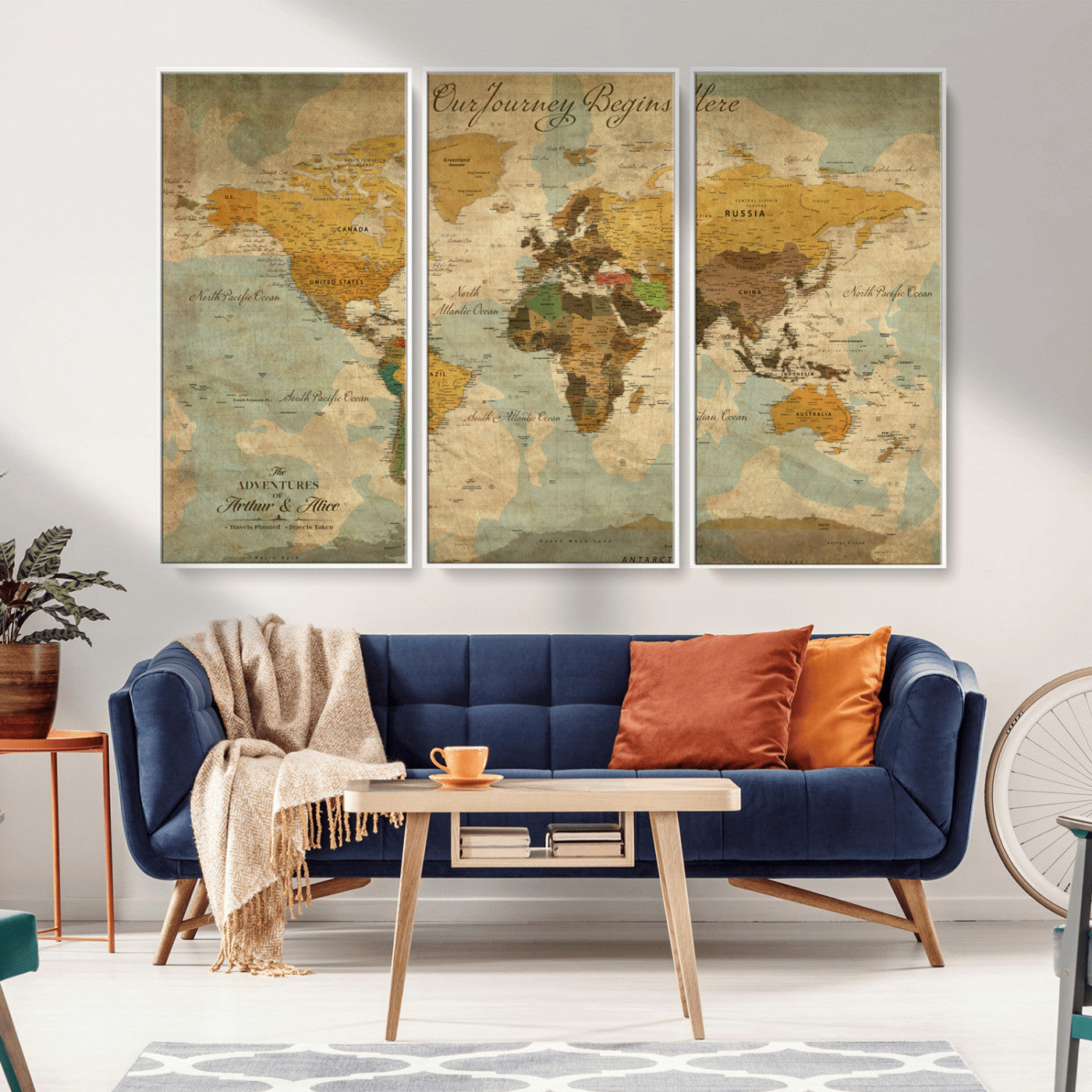 40572820-MGV-FC-48X32-3P_White-Personalized World Map Canvas – Custom Framed Push Pin Travel Map Wall Art, Vintage Style Gift for Couples